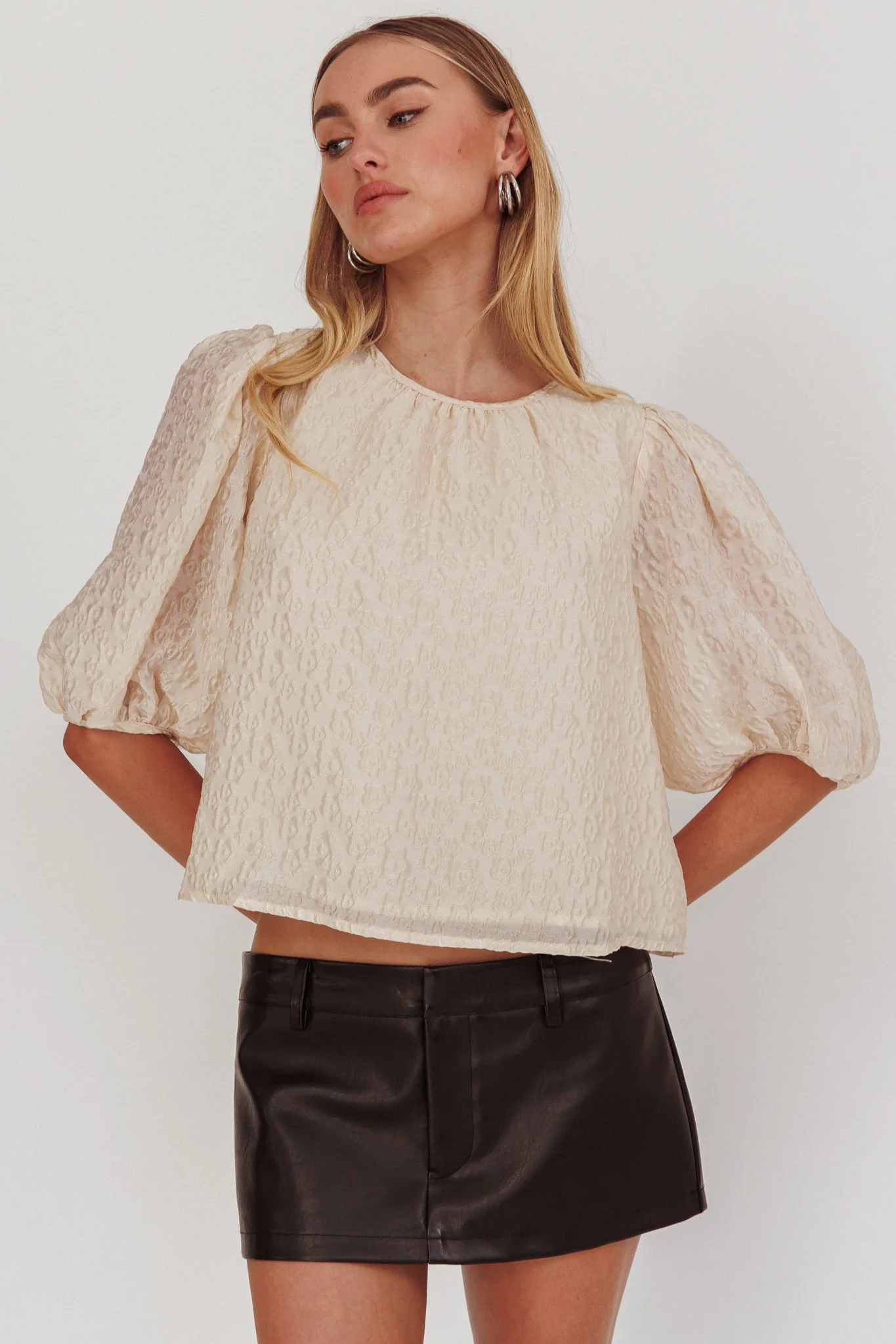 Beside You Puff Sleeves Tied Back Top Cream