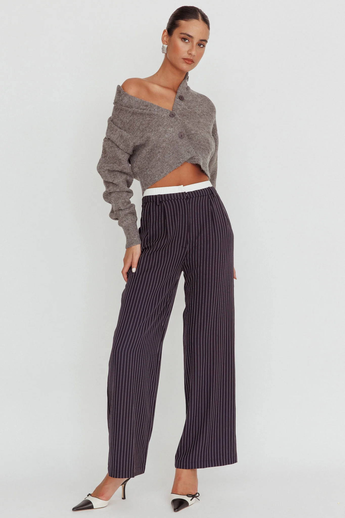 Netherlands Drop Shoulder Crop Cardigan Grey