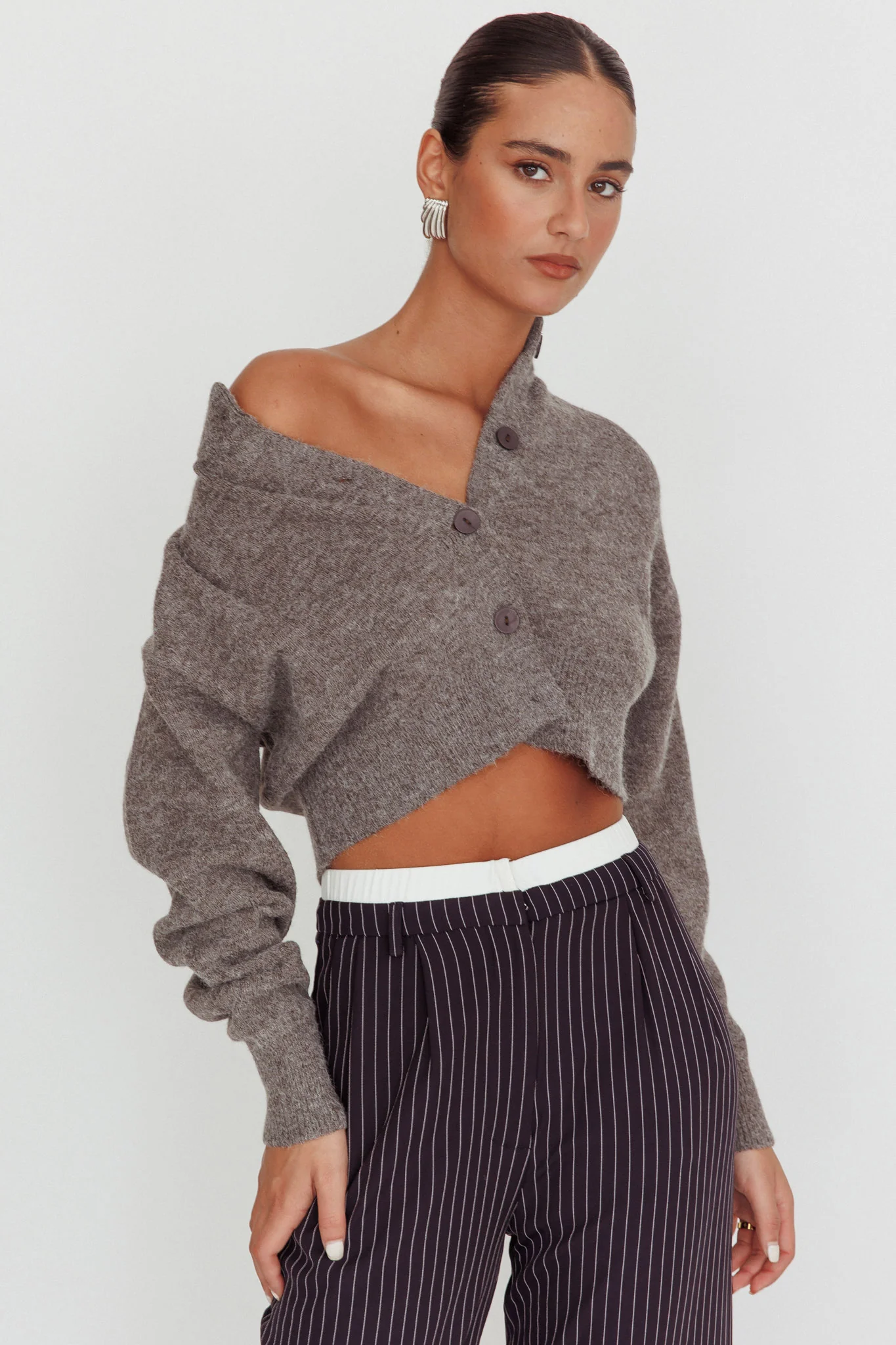 Netherlands Drop Shoulder Crop Cardigan Grey