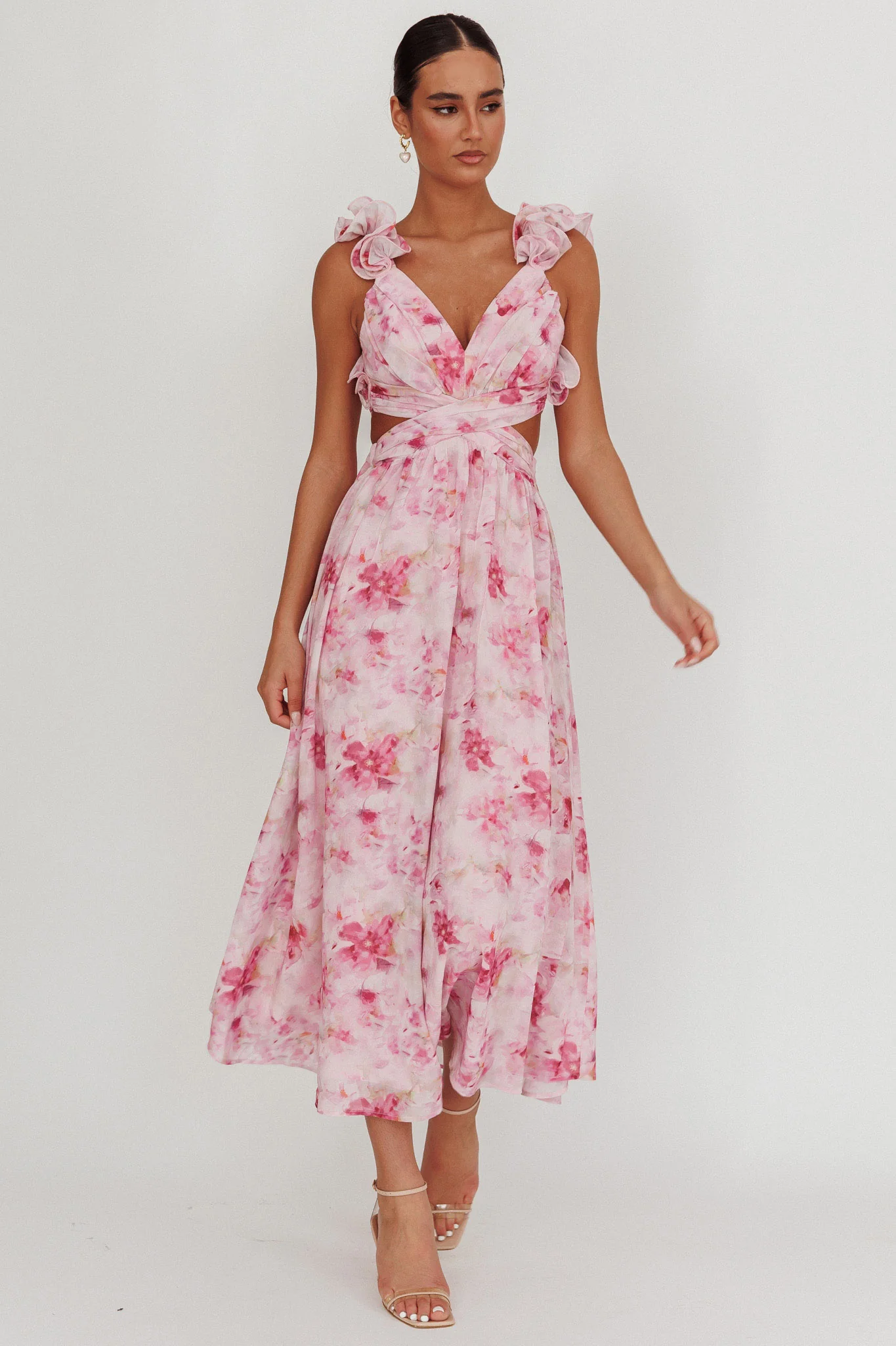 Madara Lace-Up Back Floral Maxi Dress Lilac