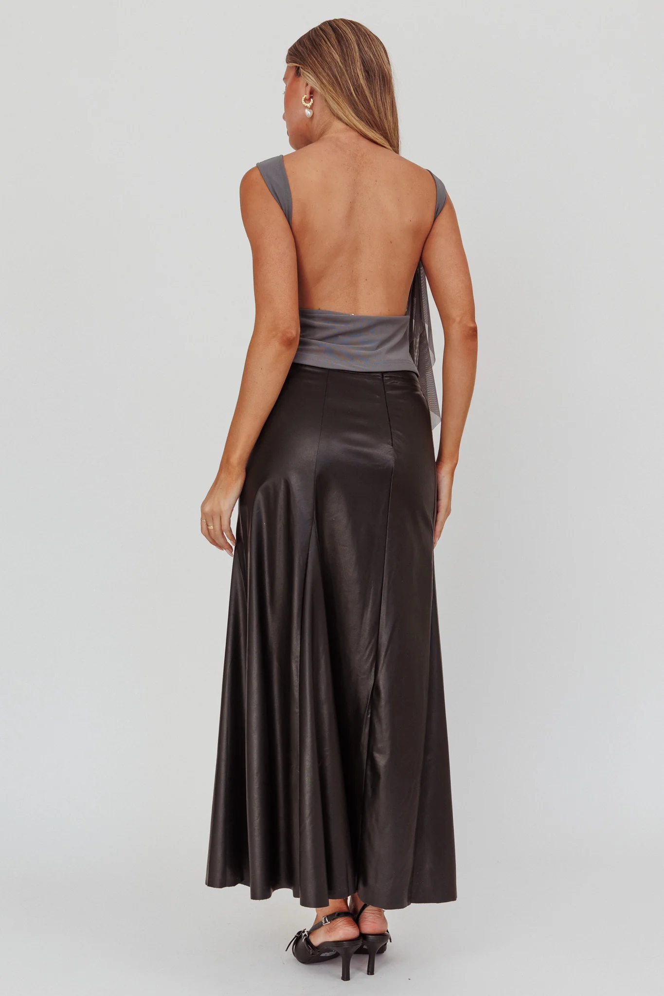 Galaxia A-Line Faux Leather Maxi Skirt Black