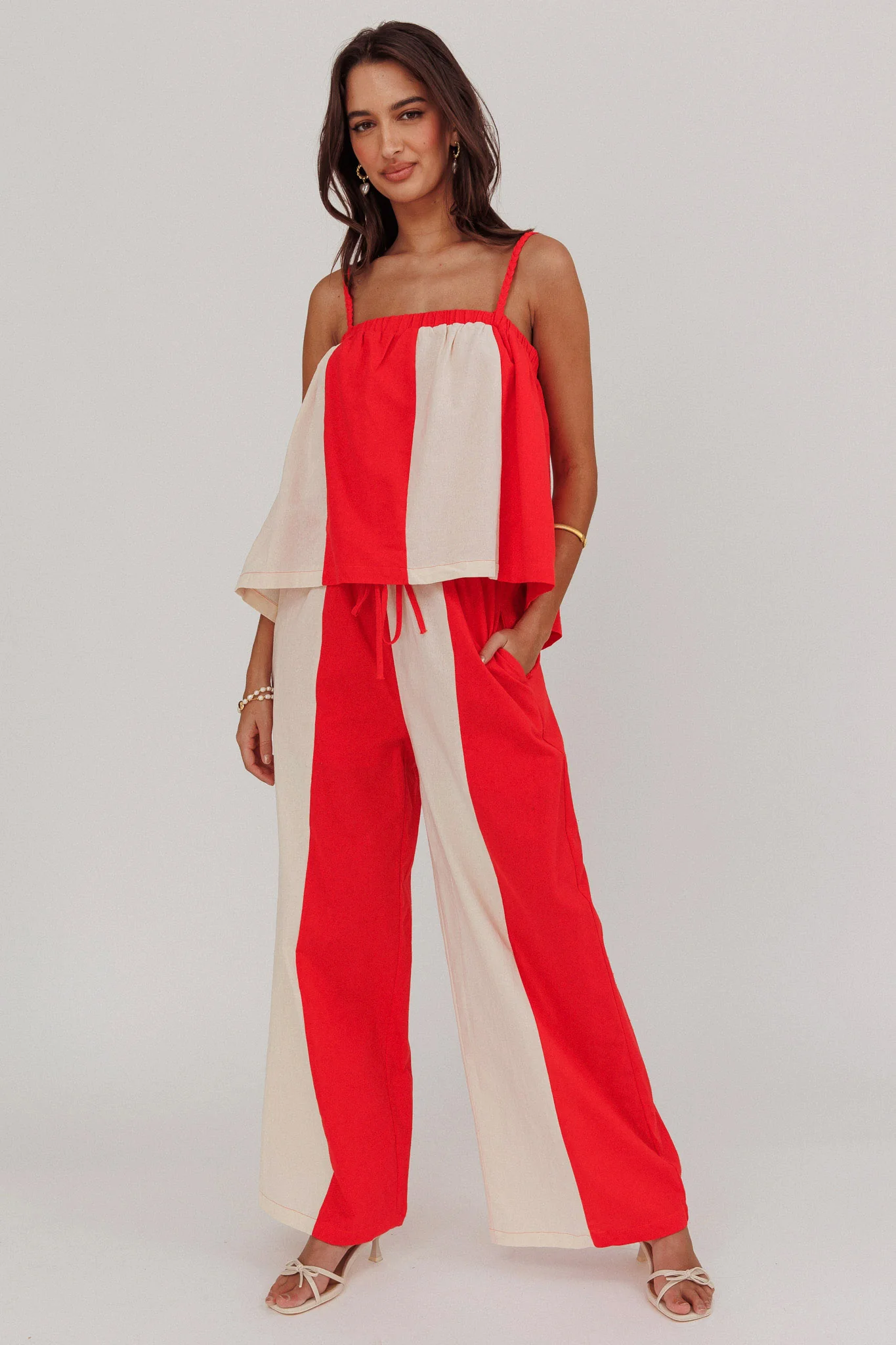 Dream Girl Braided Strap Contrast Top Tomato Red