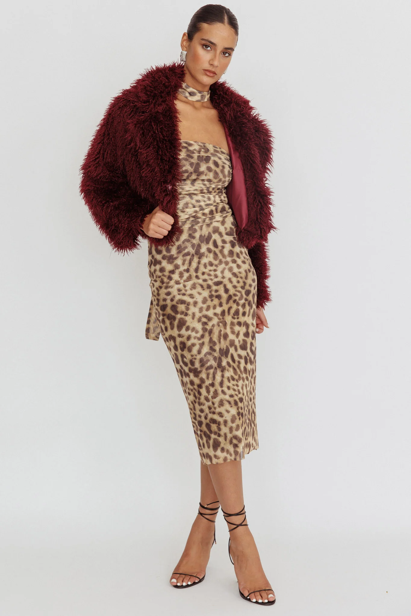 Aland Fuzzy Faux Fur Jacket Wine