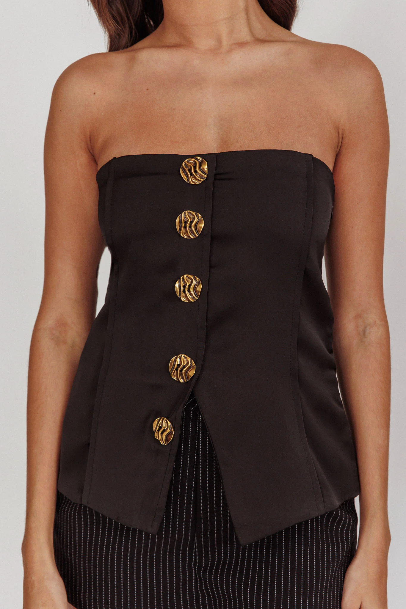 Danni Strapless Gold Button Top Black