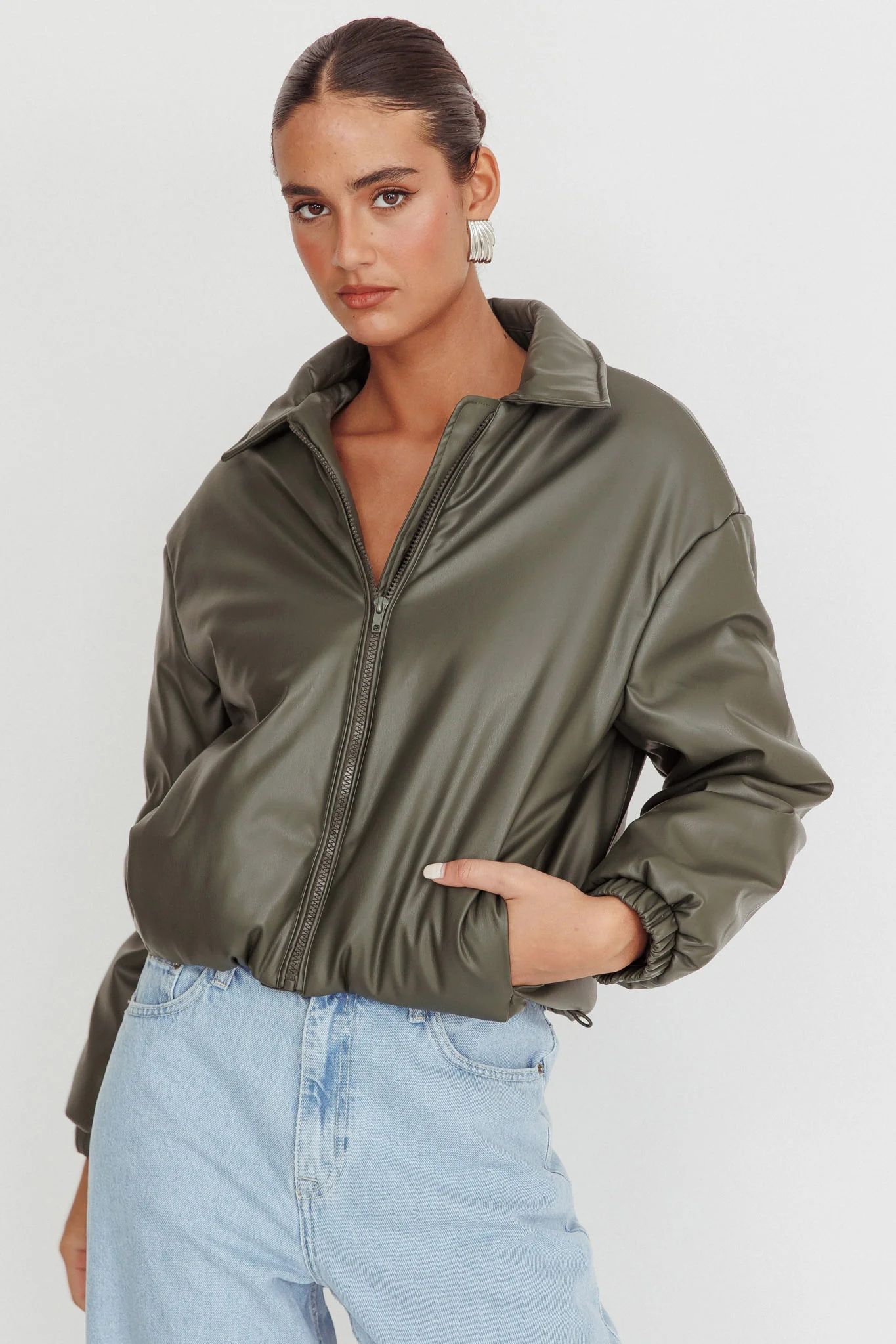 Faroe Drawstring Waist Puff Jacket Green