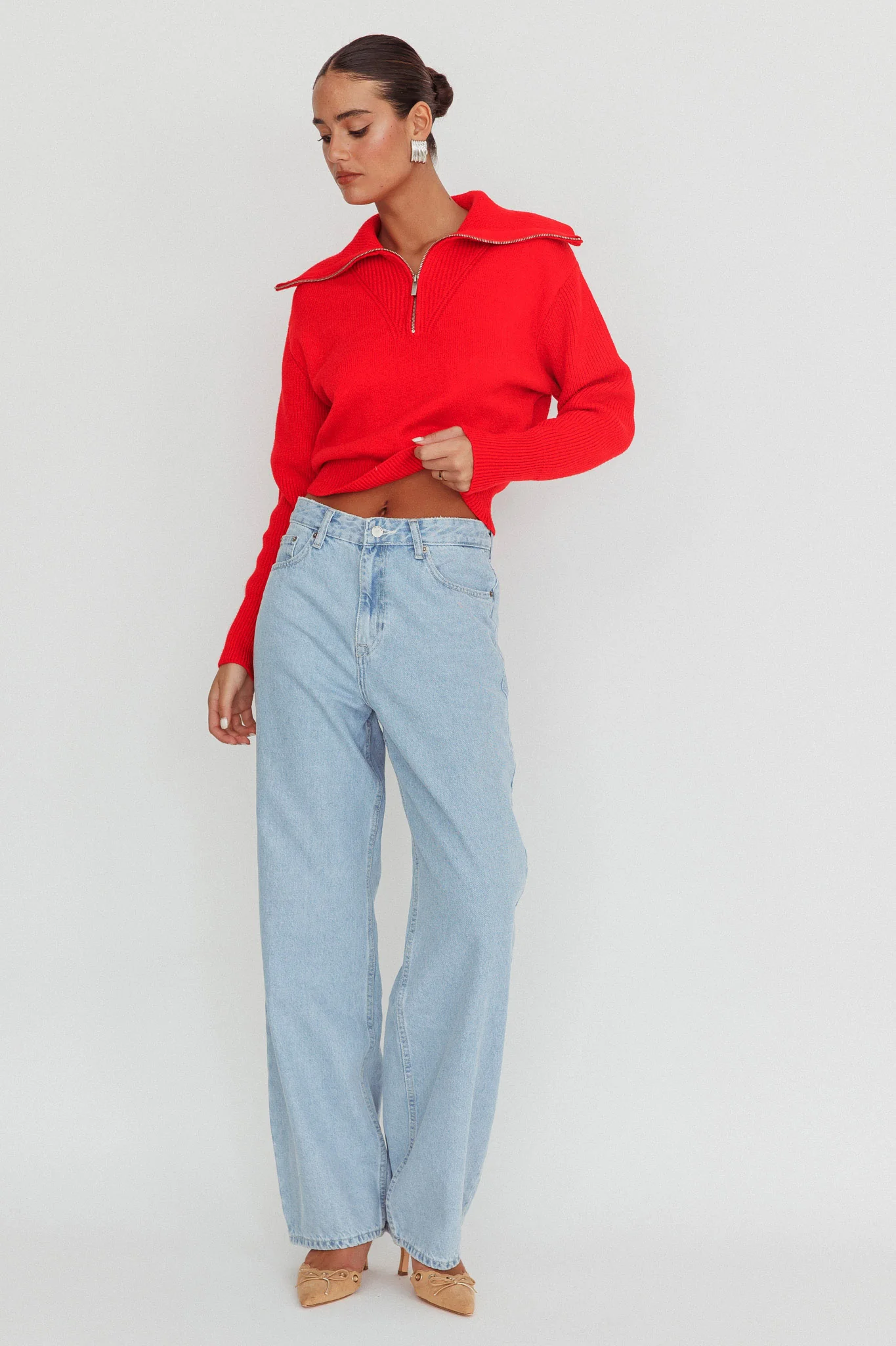 Dawneta Half Zipper Knit Pullover Red