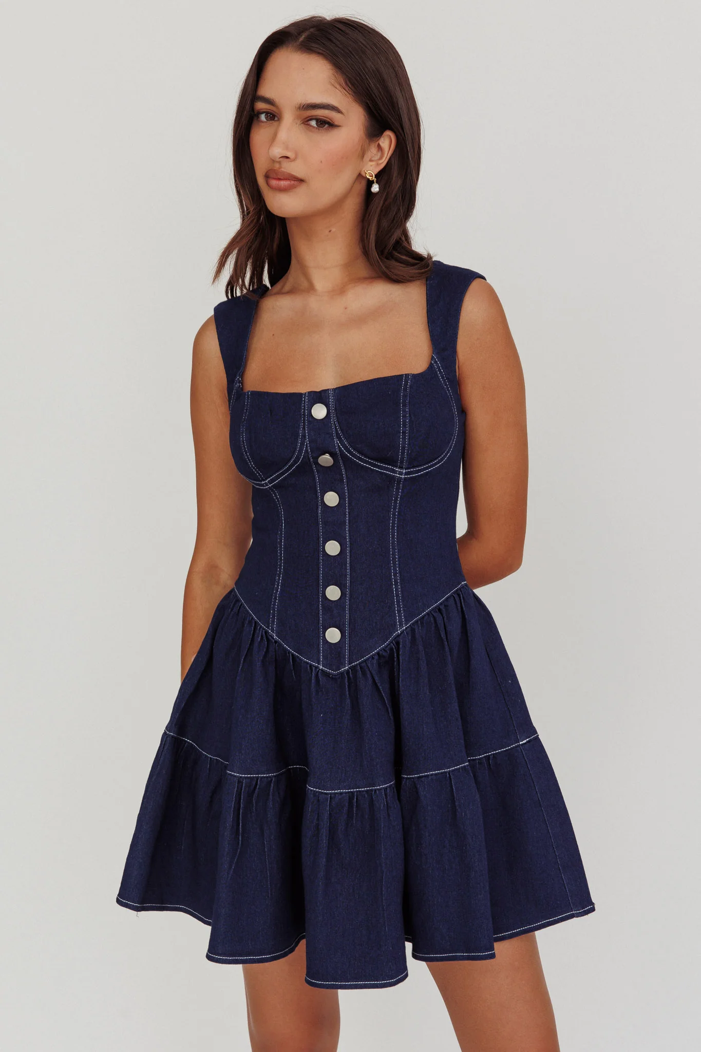 Deep Dive Square Neck Mini Dress Indigo