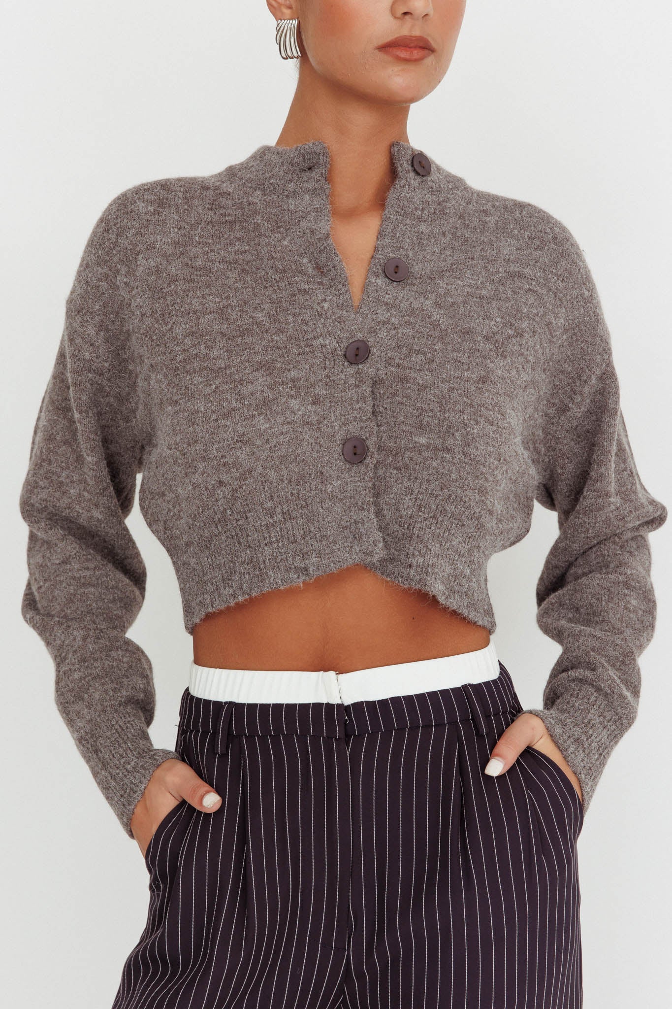 Netherlands Drop Shoulder Crop Cardigan Grey