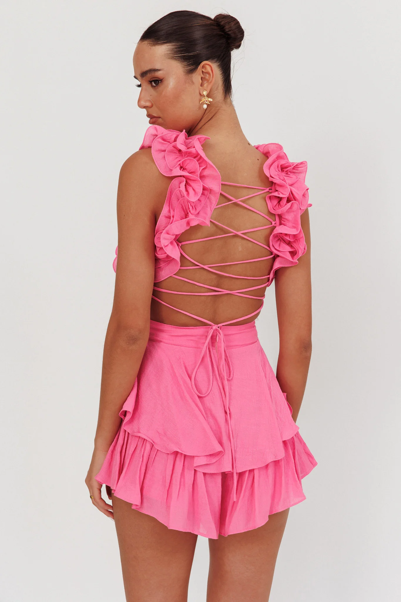 Madara Lace-Up Back Romper Pink