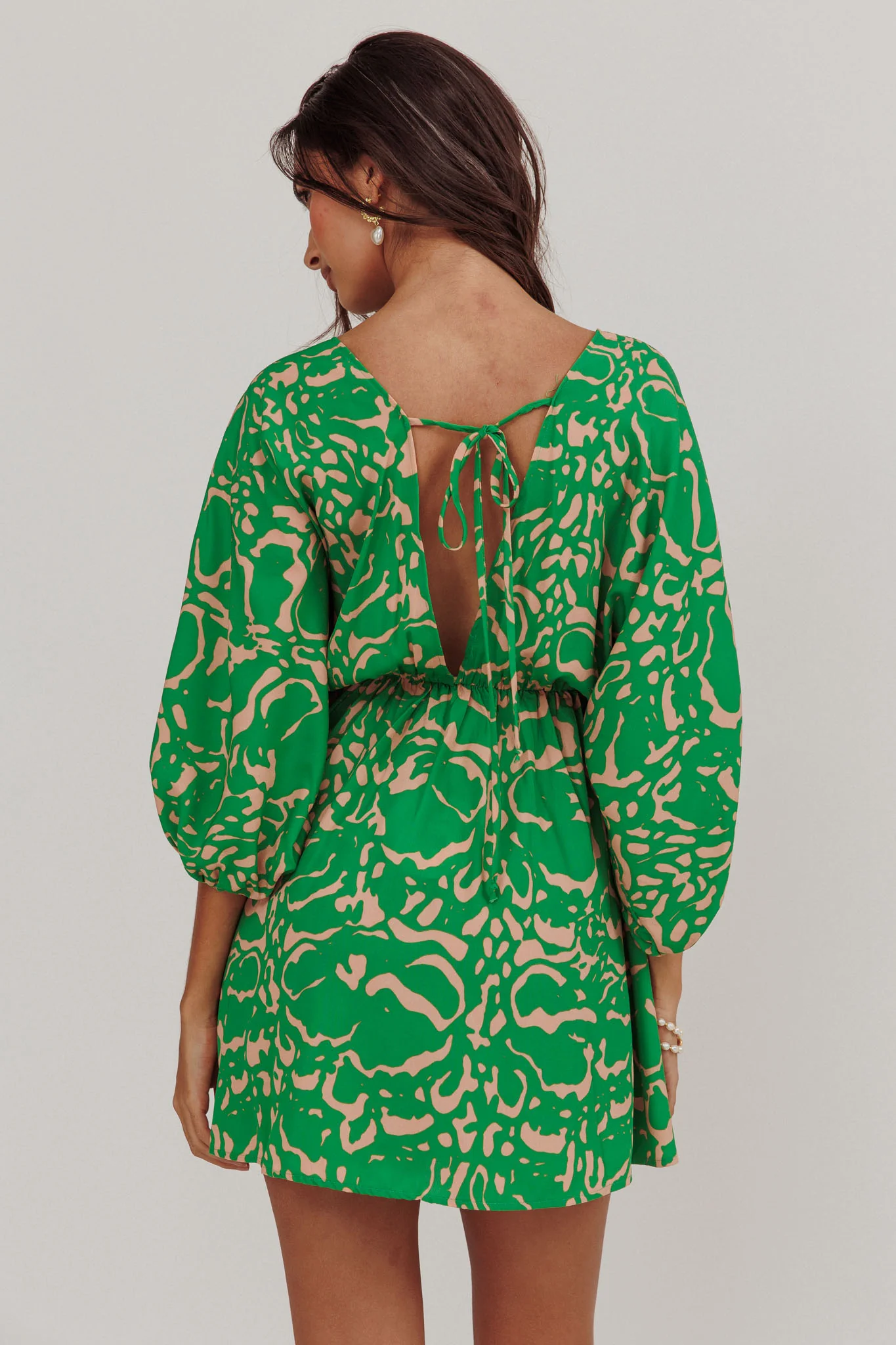 Sugar Coat Print Puff Sleeves Mini Dress Green