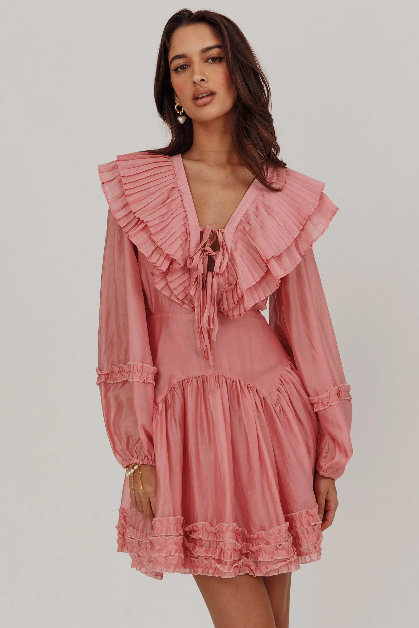 Alive Pleated Sailor Collar Mini Dress Dusty Pink