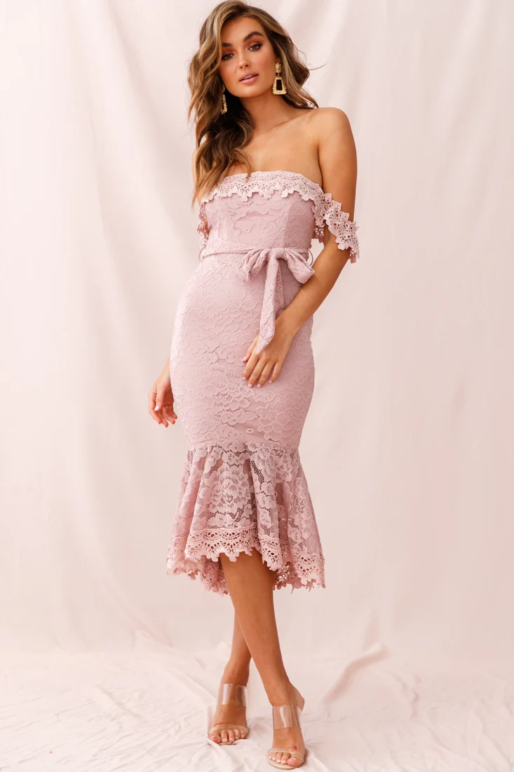 Patience Lace Bodycon Midi Dress Mauve