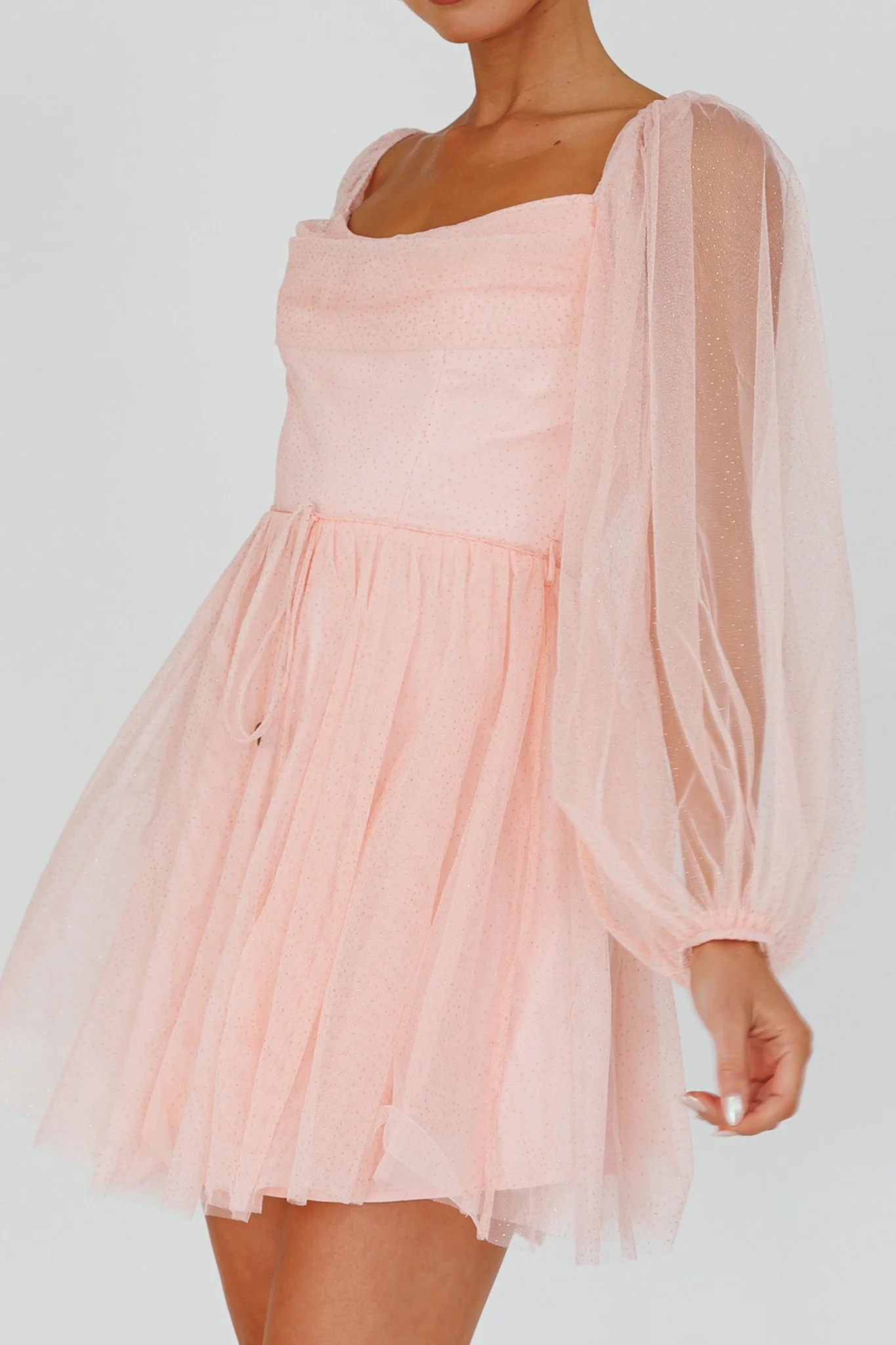 Fairytale Dream Pleat Neckline Mini Dress Sparkle Pink