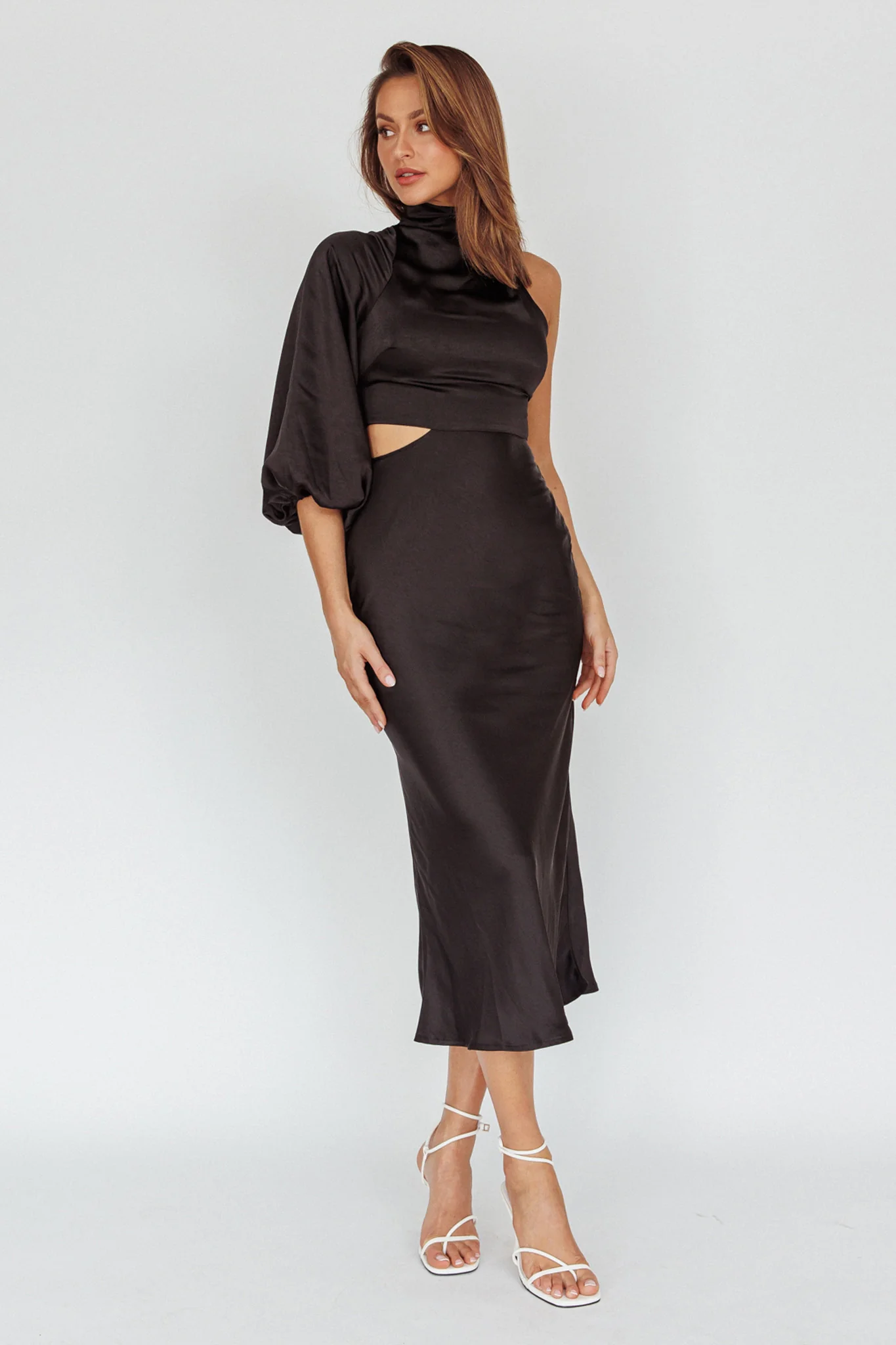 Thessaly One Sleeve Midi Dress Black