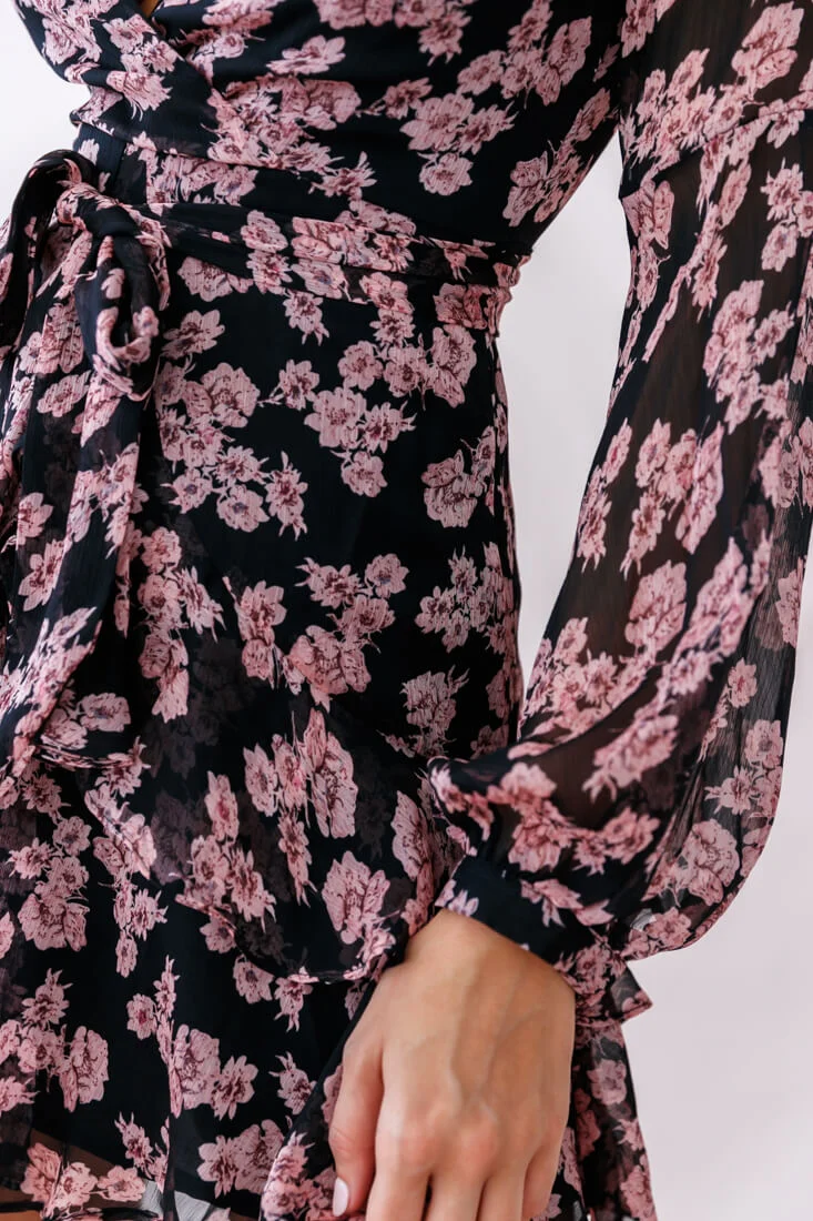 Kerry Layered Balloon Sleeve Dress Black/Pink