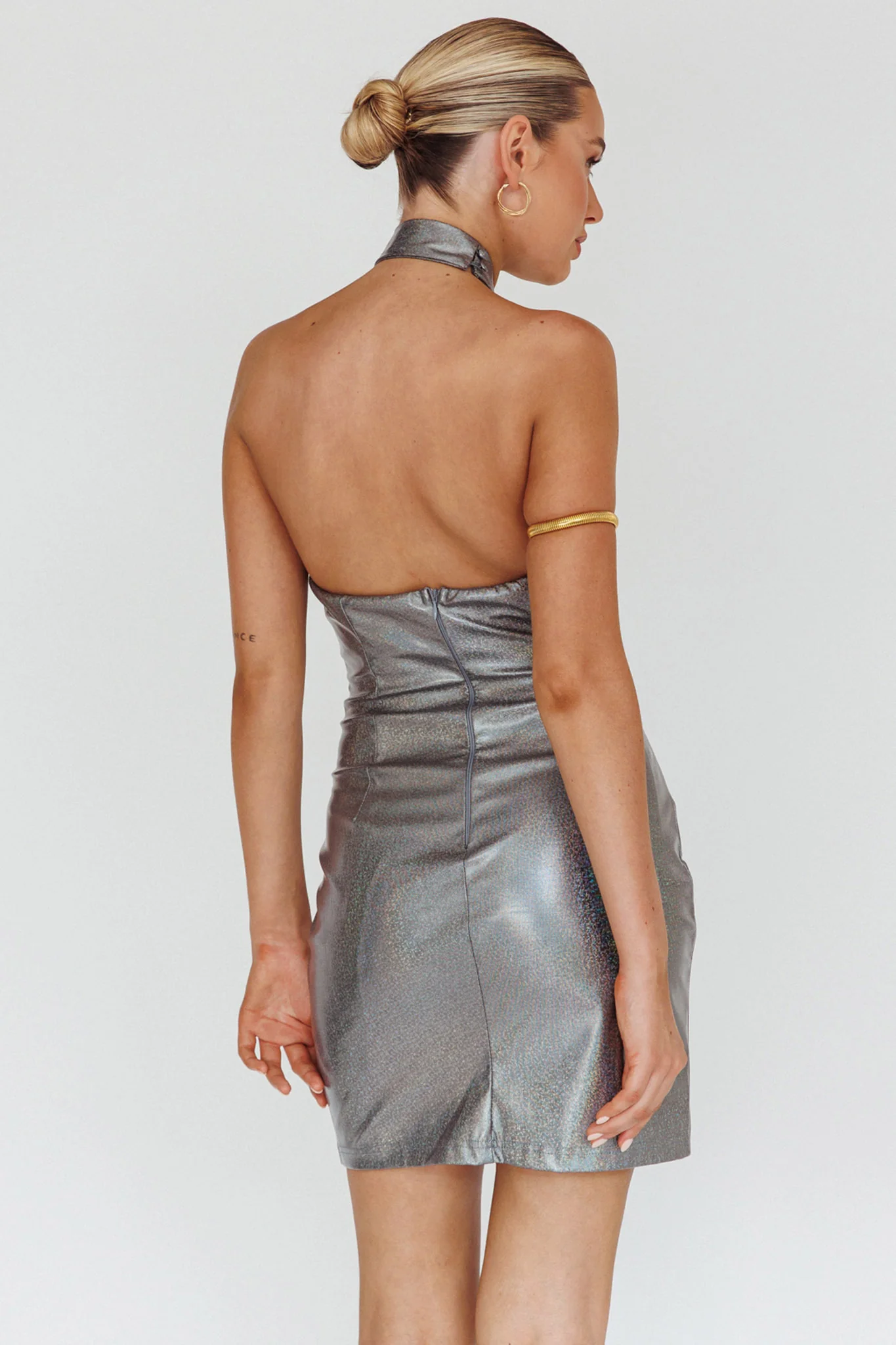 For The Gram Faux Leather Halter Dress Charcoal