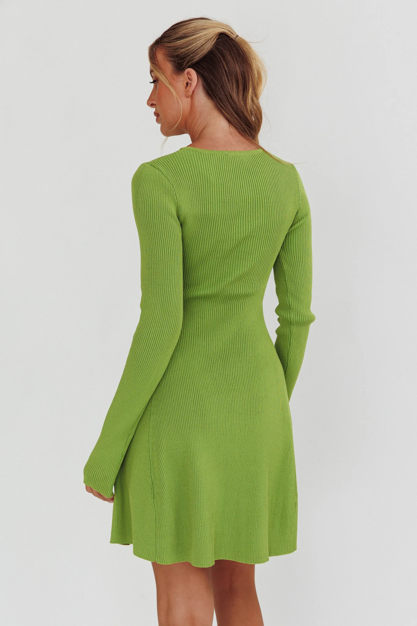 Intuitions Long Sleeve Ribbed Knit Dress Green