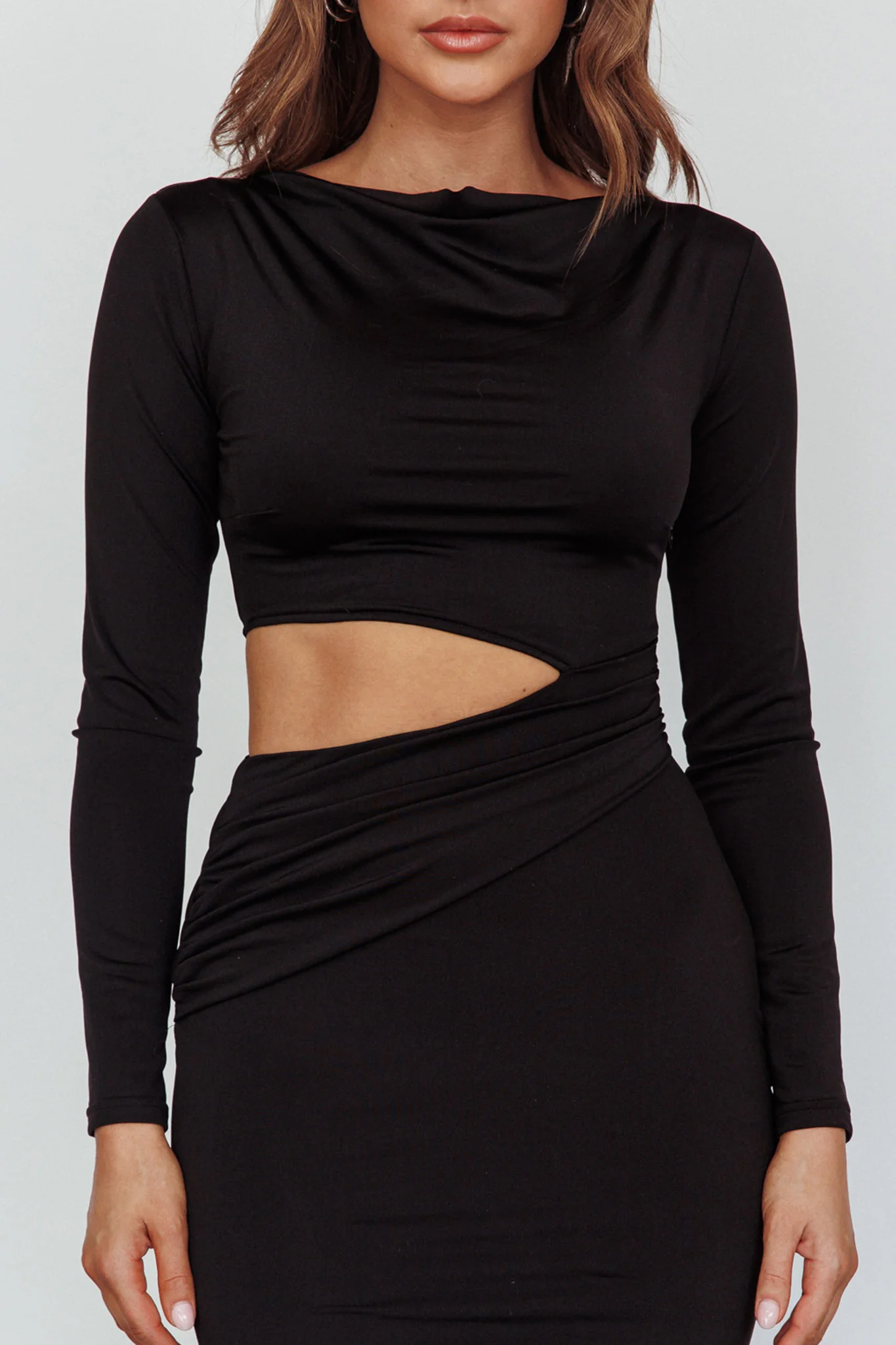 Rajah Long Sleeve Cut-Out Midi Dress Black