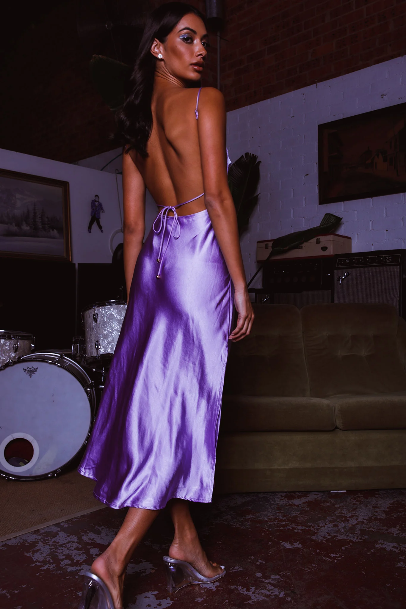 Dolce Life Low Back Midi Dress Lilac