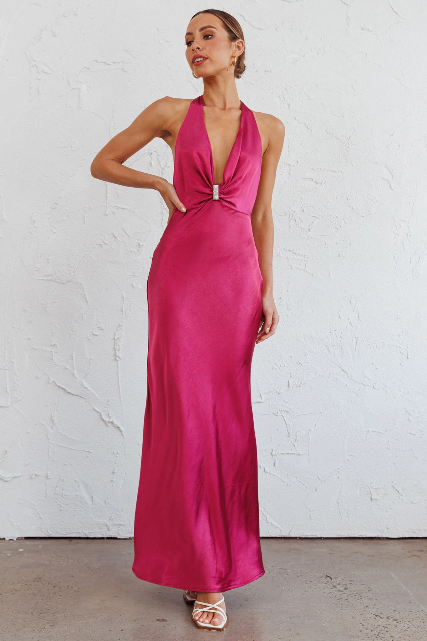 Oasis Diamante Halterneck Maxi Dress Fuchsia