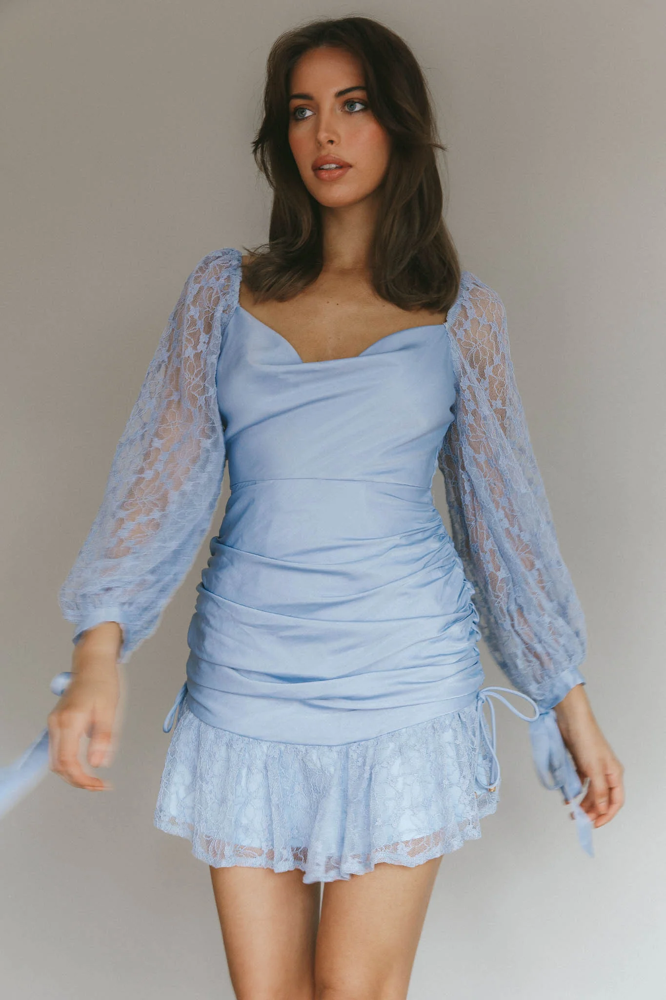 With Love Long Sleeve Lace Mini Dress Blue