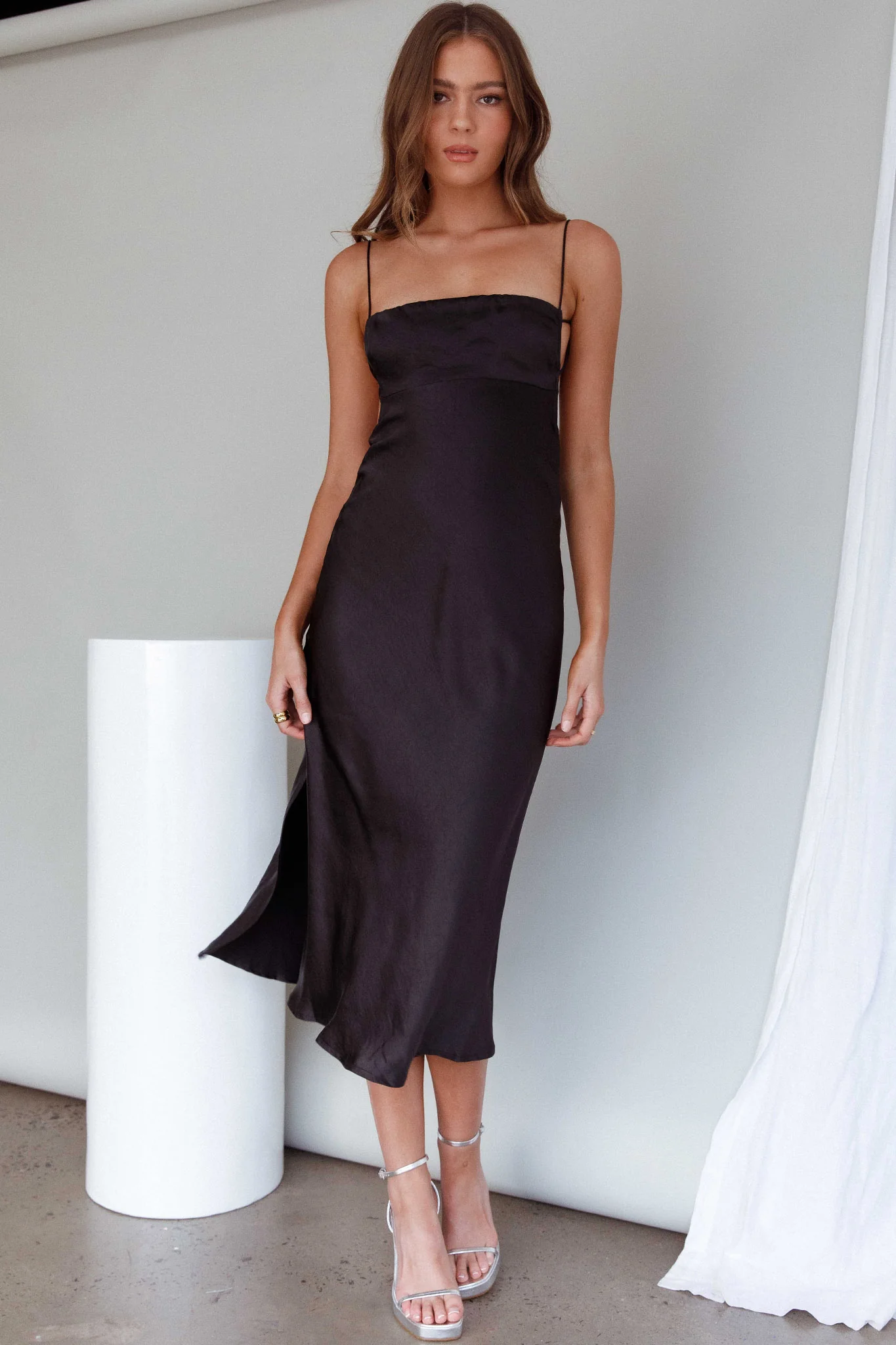 Dolce Life Low Back Midi Dress Black