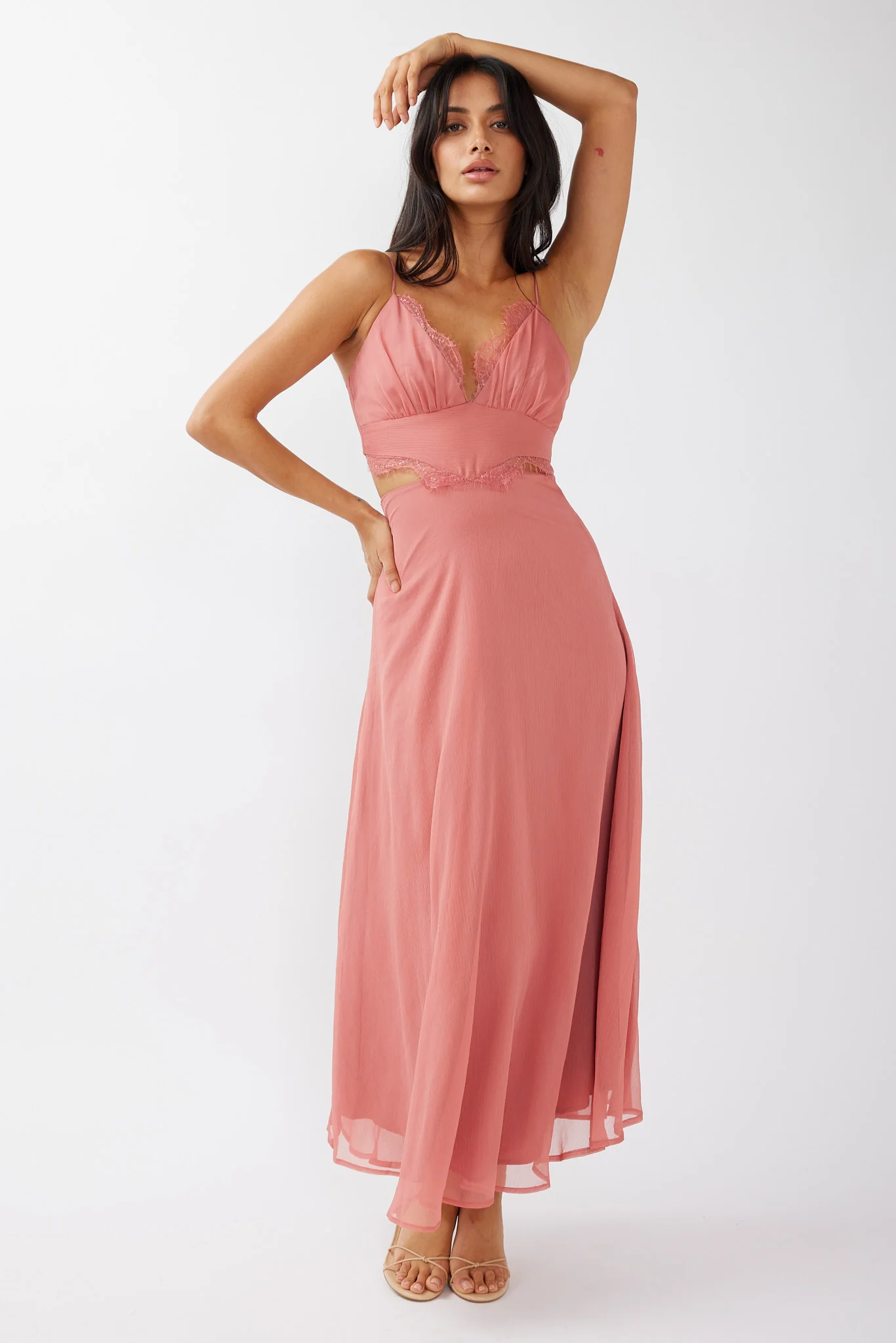 More Love Lace Trim Cut-Out Midi Dress Pink