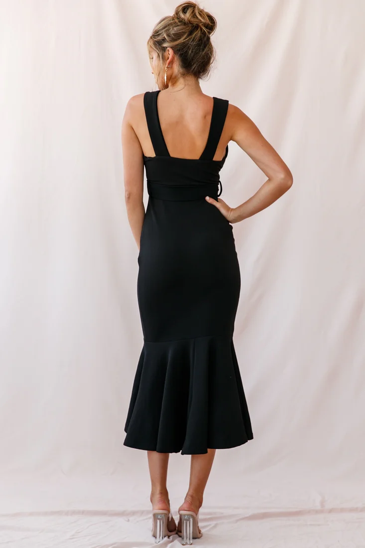 Sorry Not Sorry Wide Strap Flounce Dress Black