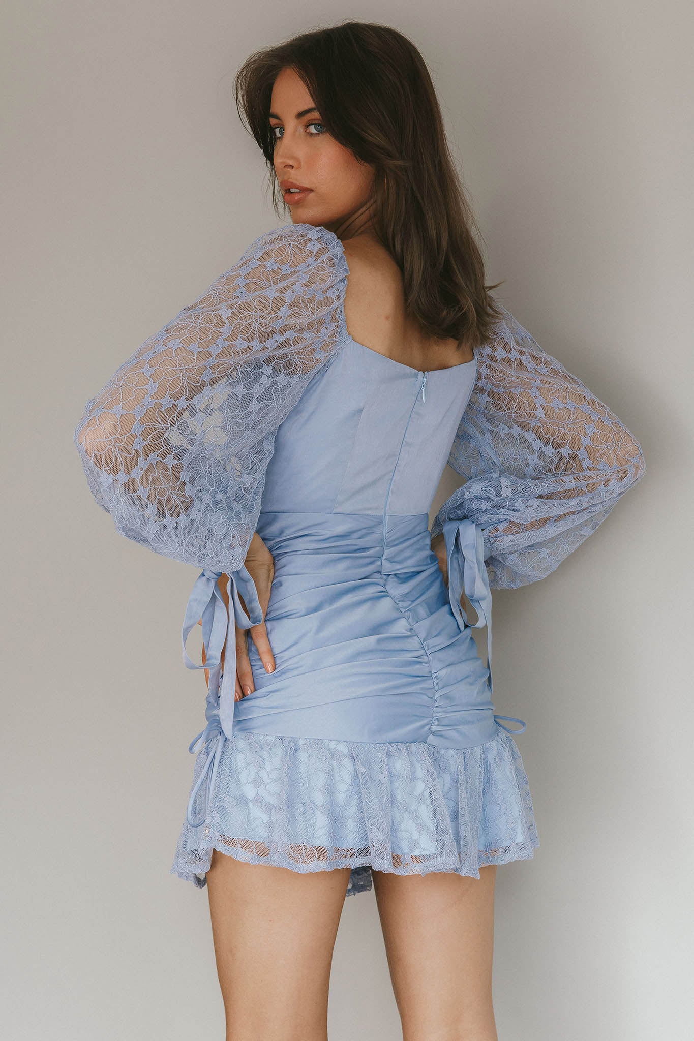 With Love Long Sleeve Lace Mini Dress Blue