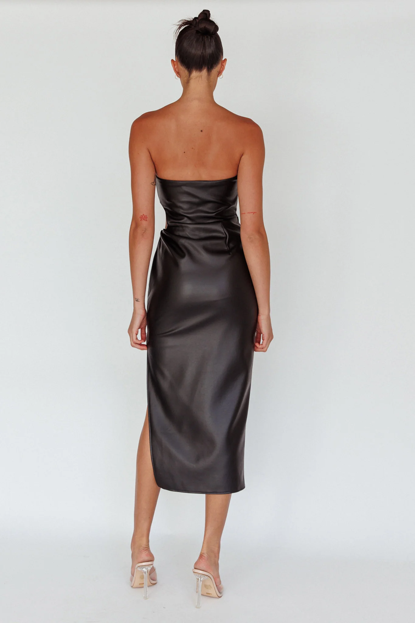 Taking Bets Strapless Midi Dress Leather Black