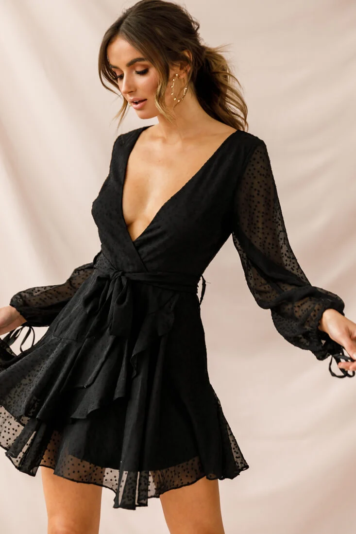 Sheri Hail Spot Chiffon Dress Black