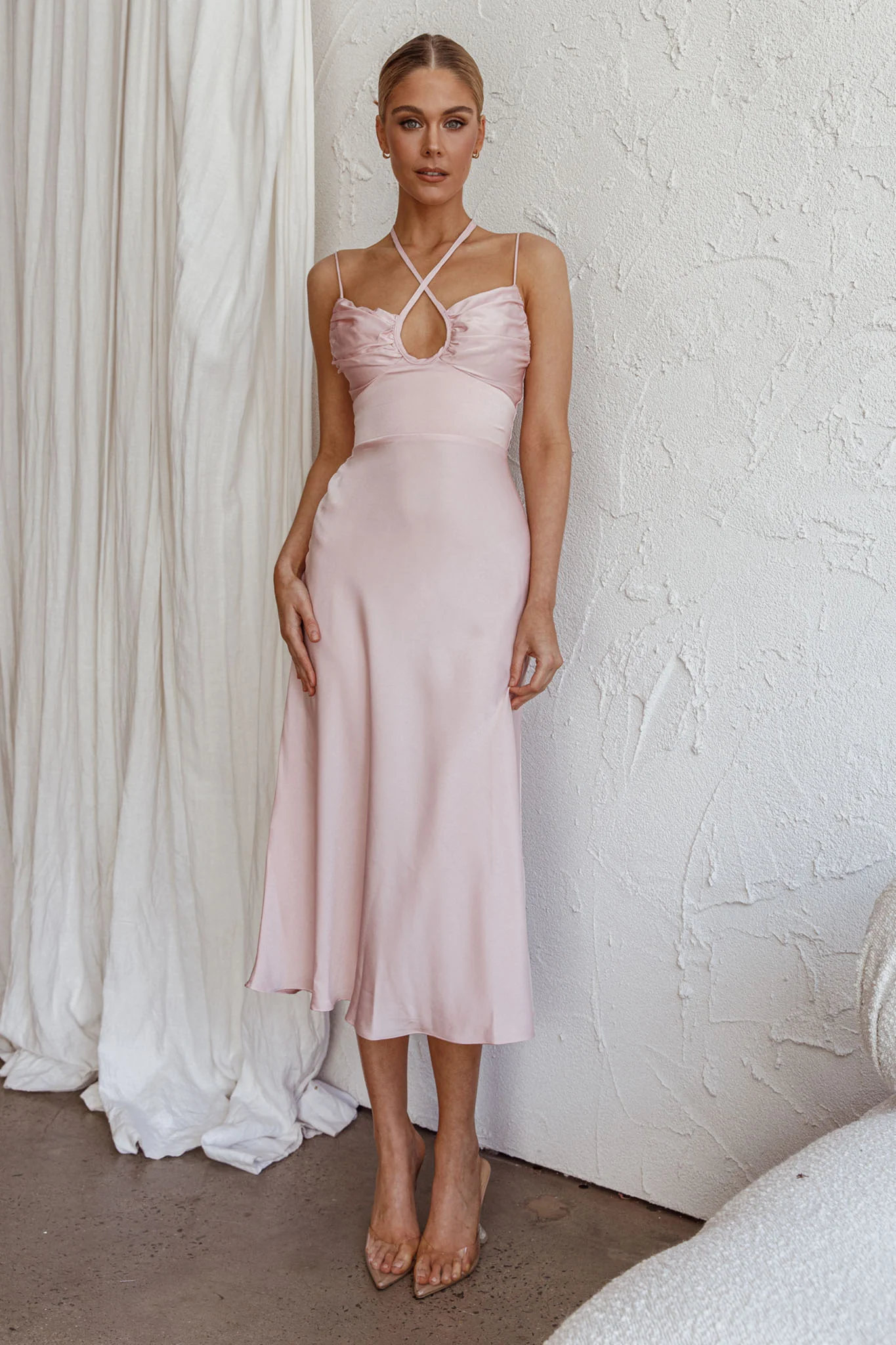 Emmalie Satin Midi Dress Pink