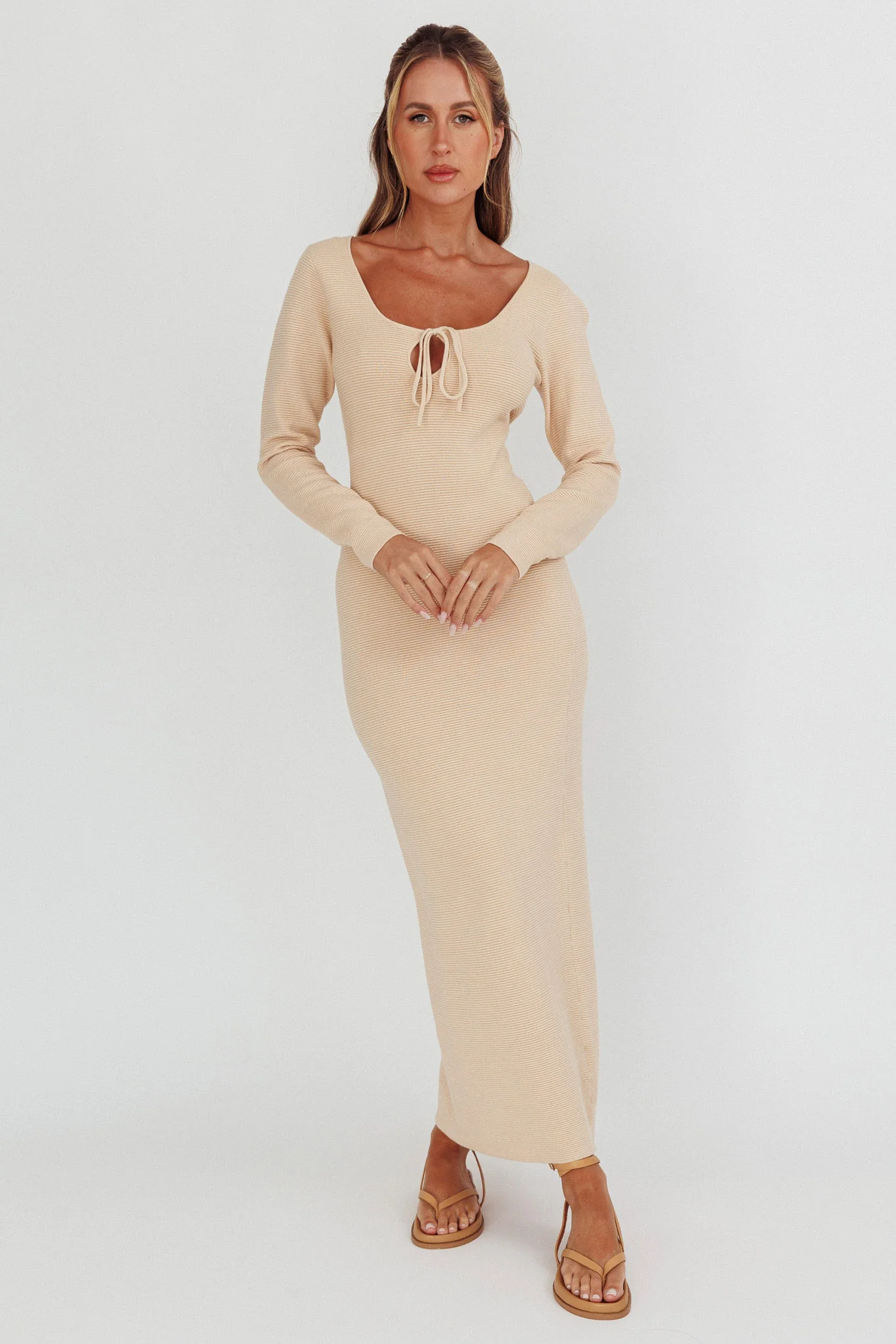 Merine Long Sleeve Knit Maxi Dress Sand