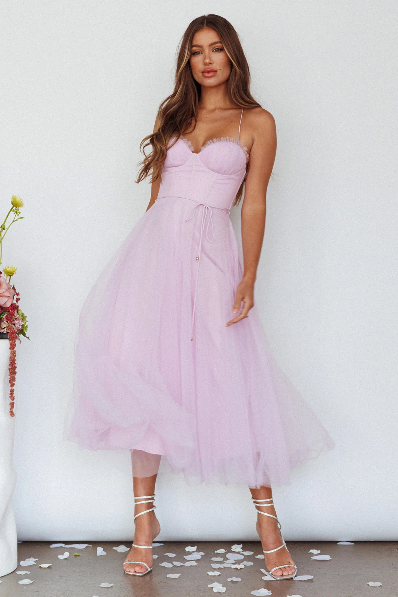 Smitten Sweetheart Neckline Chiffon Midi Dress Orchid