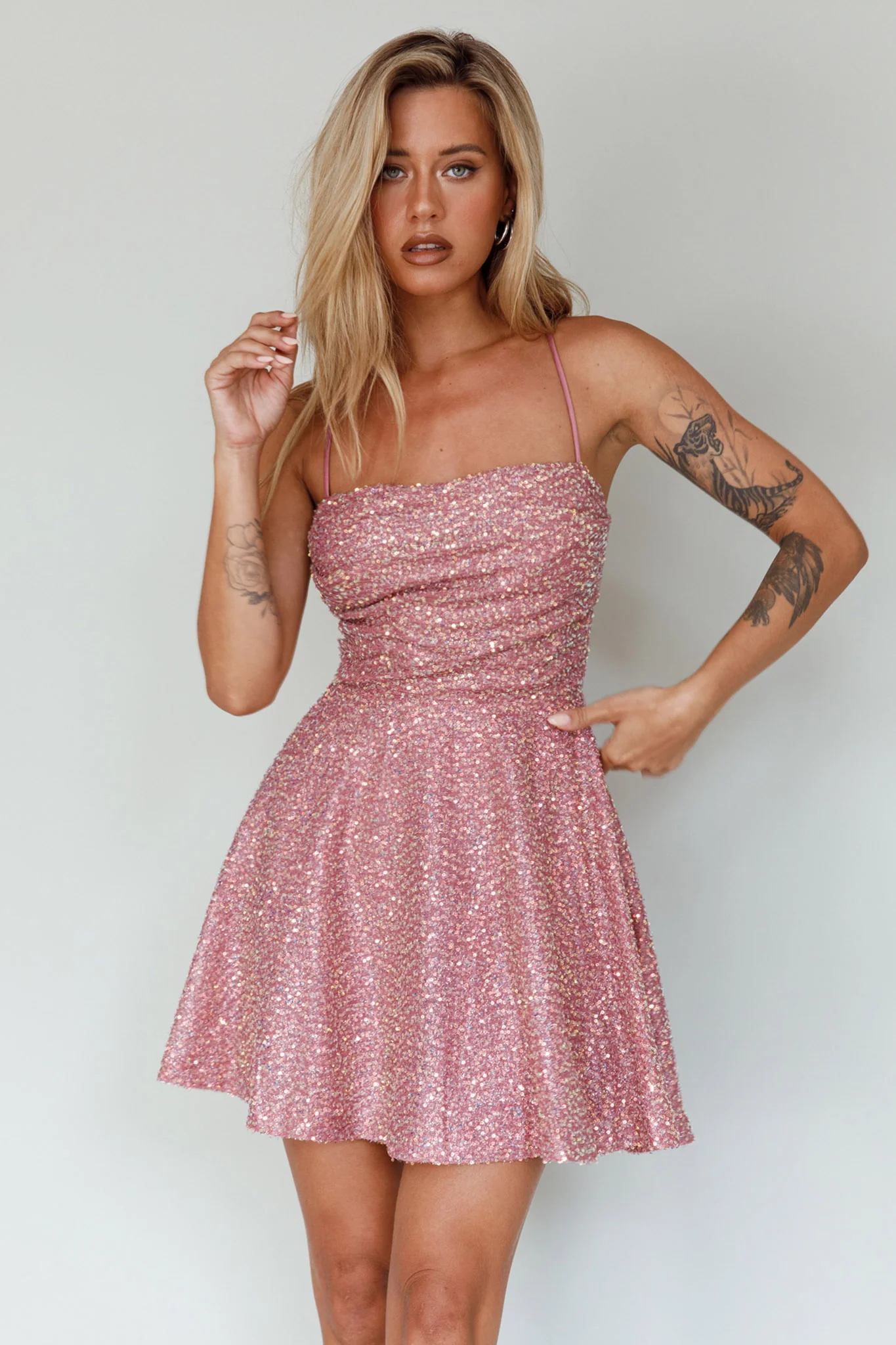 Into The Night Tied Back Sequin Dress Mauve