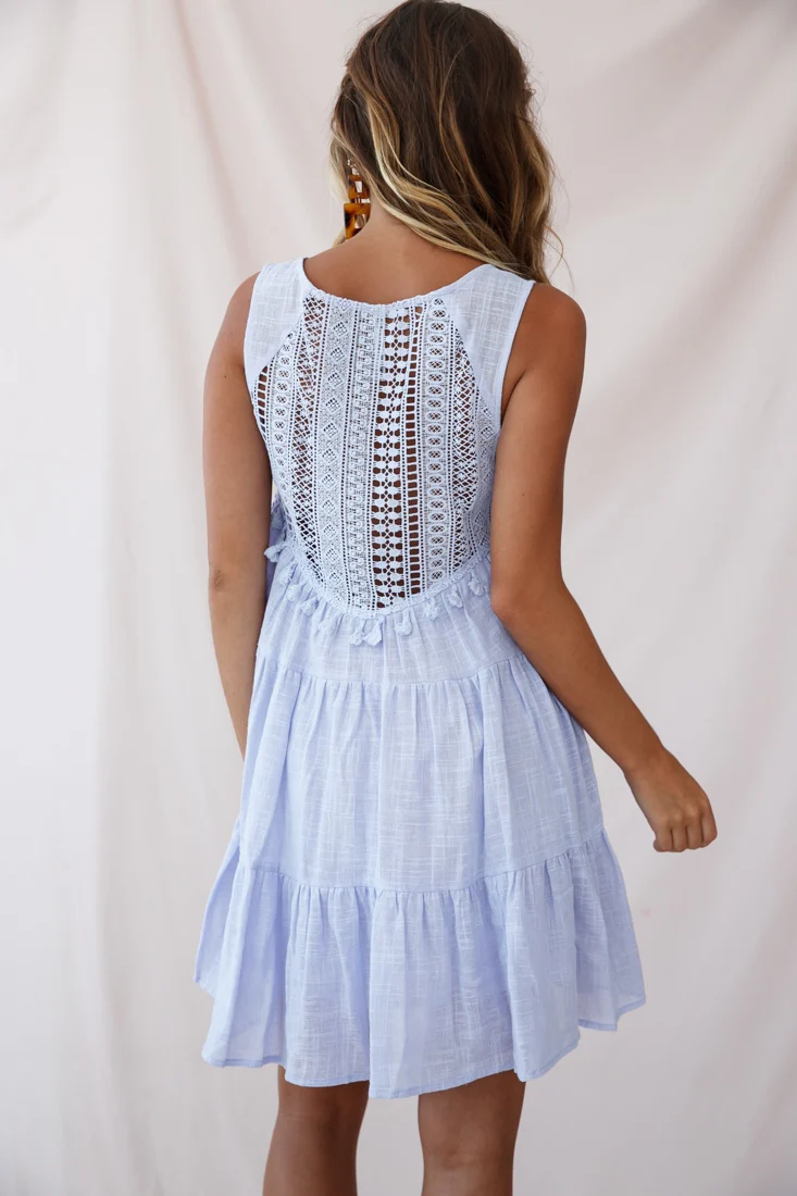 Jada Sleeveless Crochet and Tassel Kaftan Dress Lavender