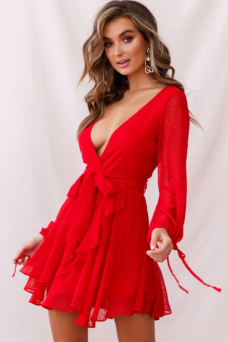 Sheri Hail Spot Chiffon Dress Red