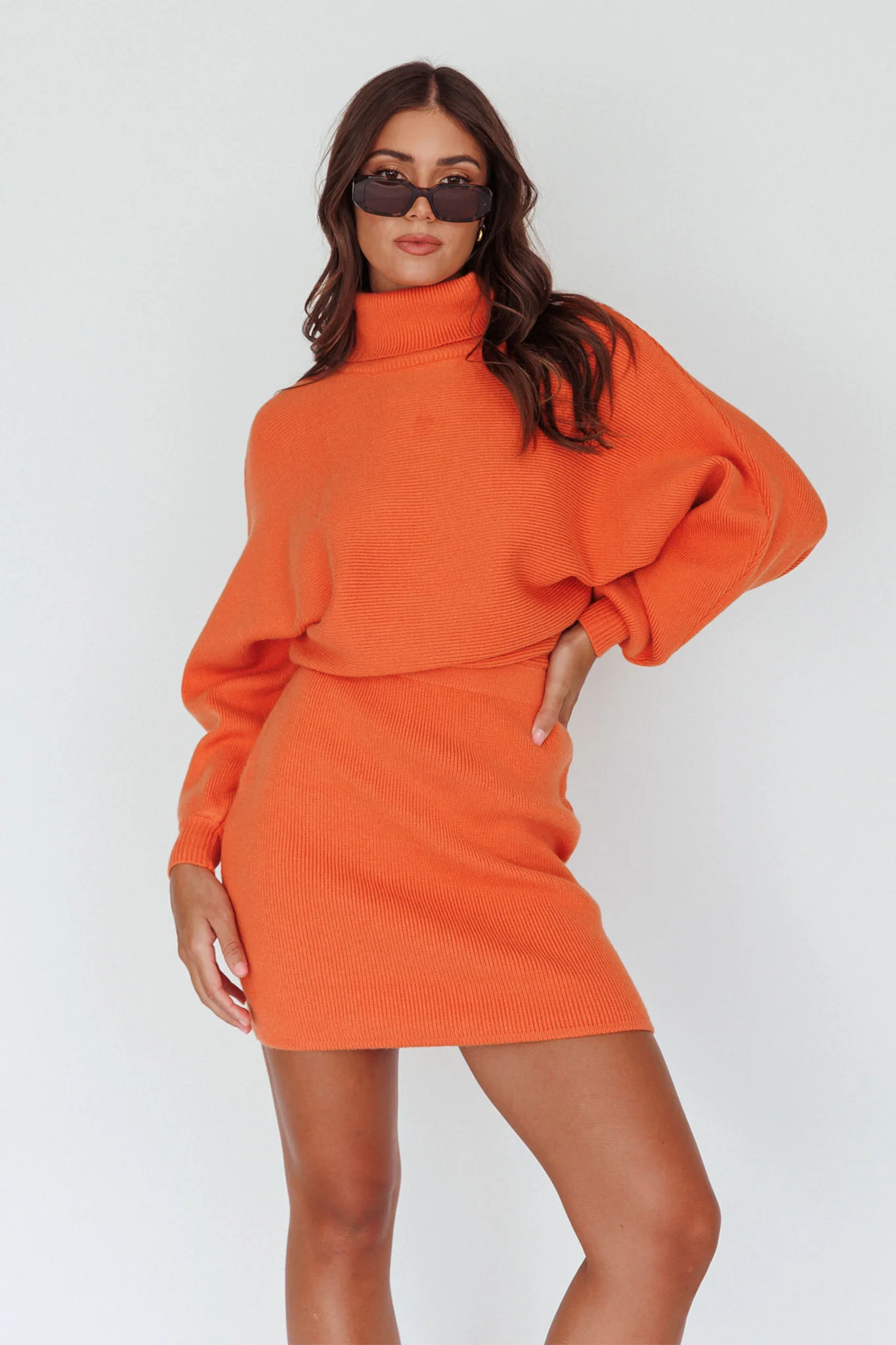 North Star High Neck Sweater Mini Dress Orange