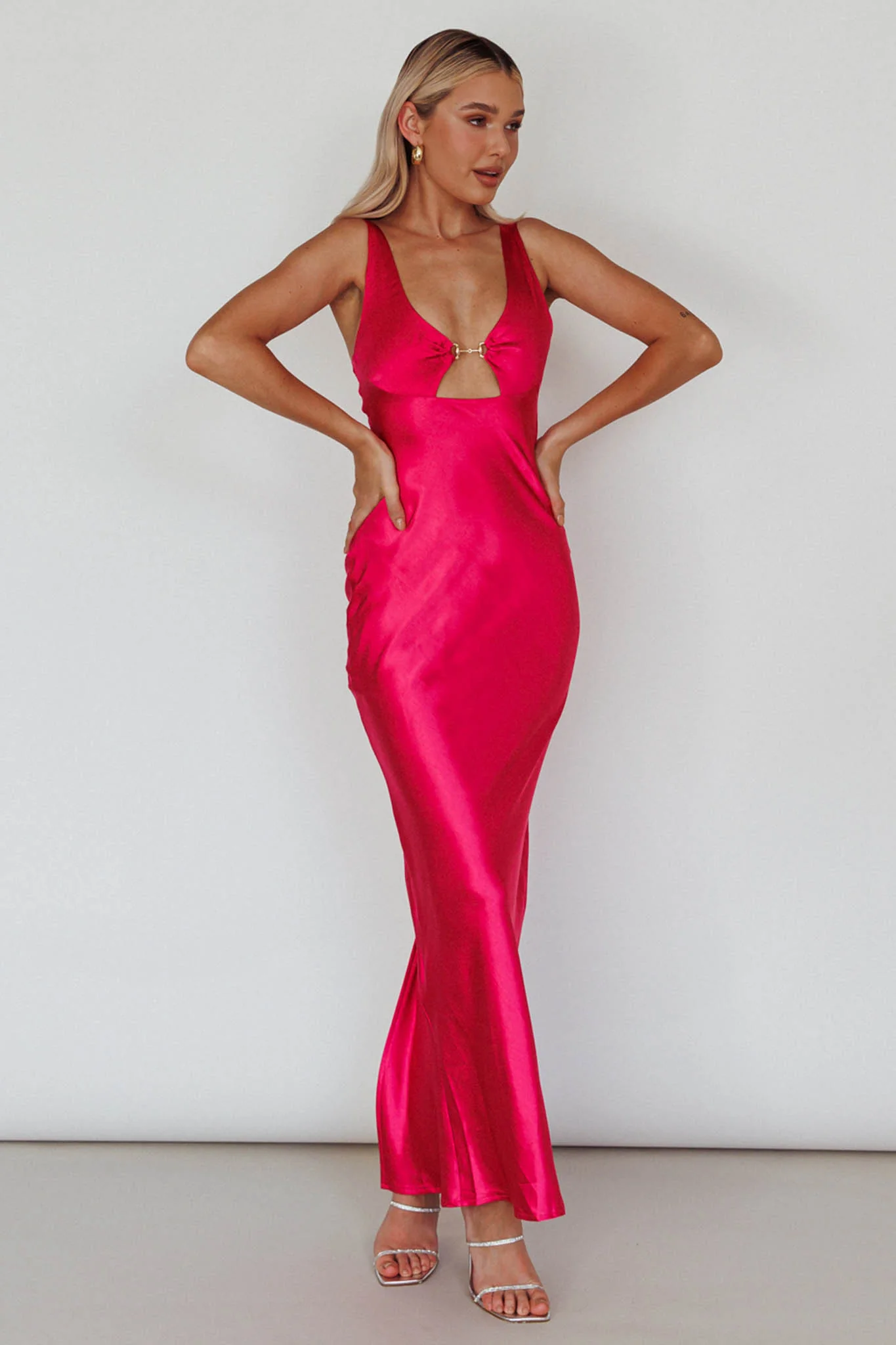 Blushing Beauty Horsebit Accent Maxi Dress Hot Pink