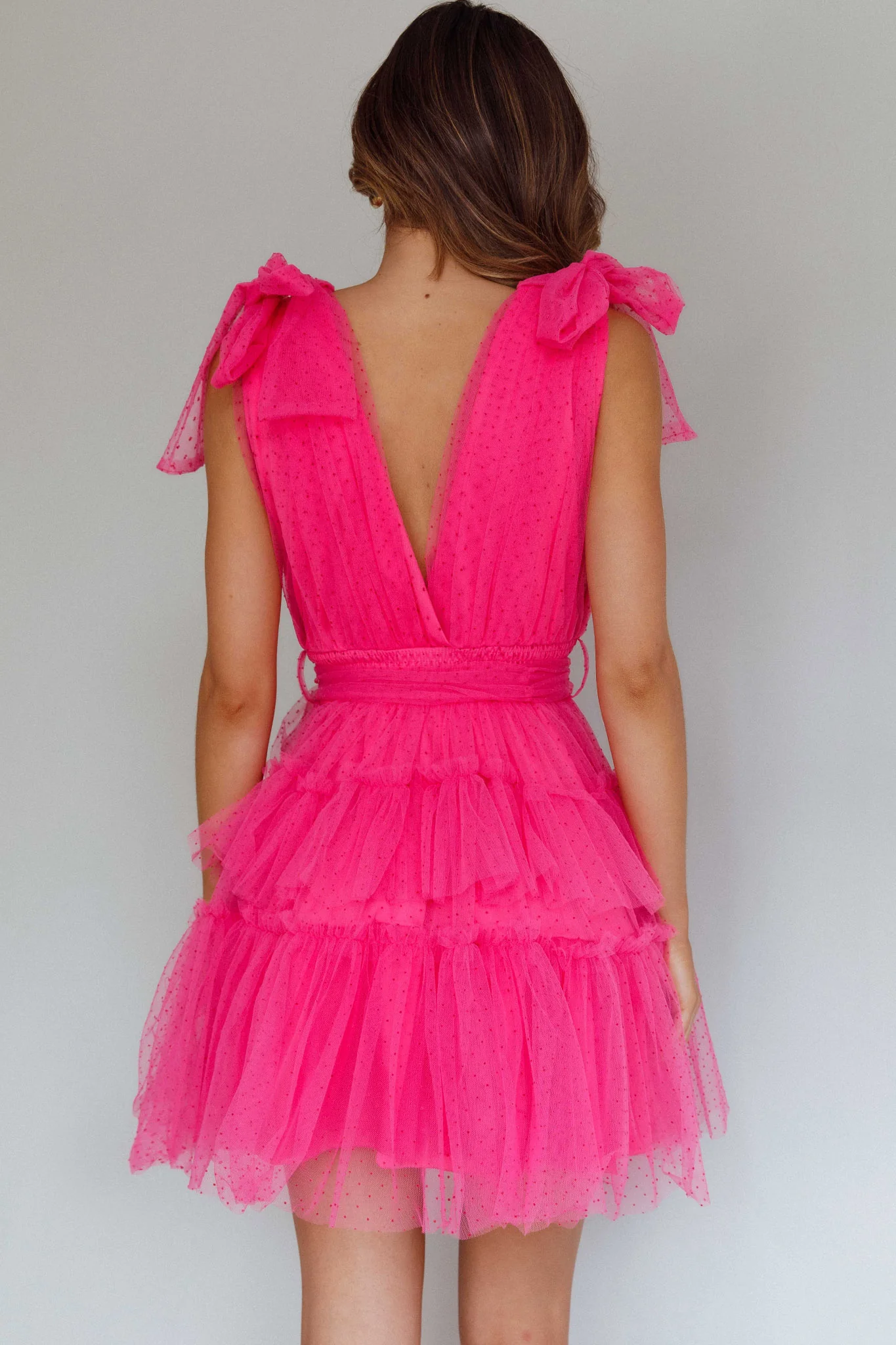 Lyra Spotted Tulle Mini Dress Hot Pink