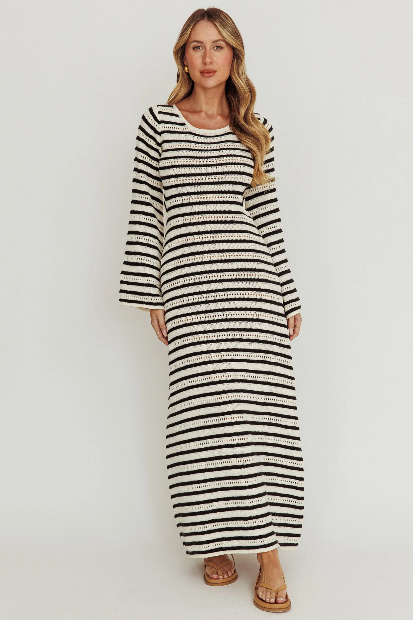 Meredith Long Sleeve Cut-Out Maxi Dress Cream Black