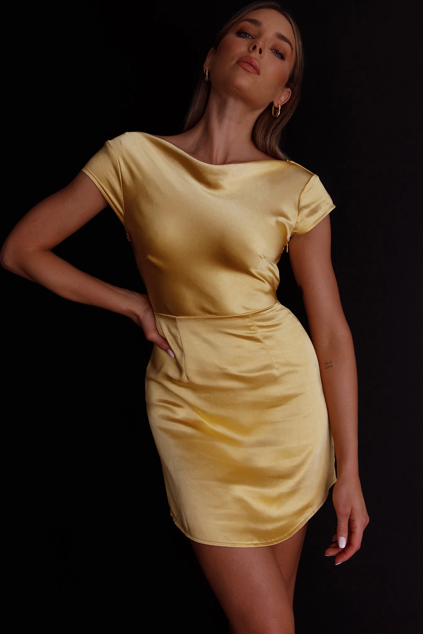 Lucinda Twist Back Mini Dress Yellow