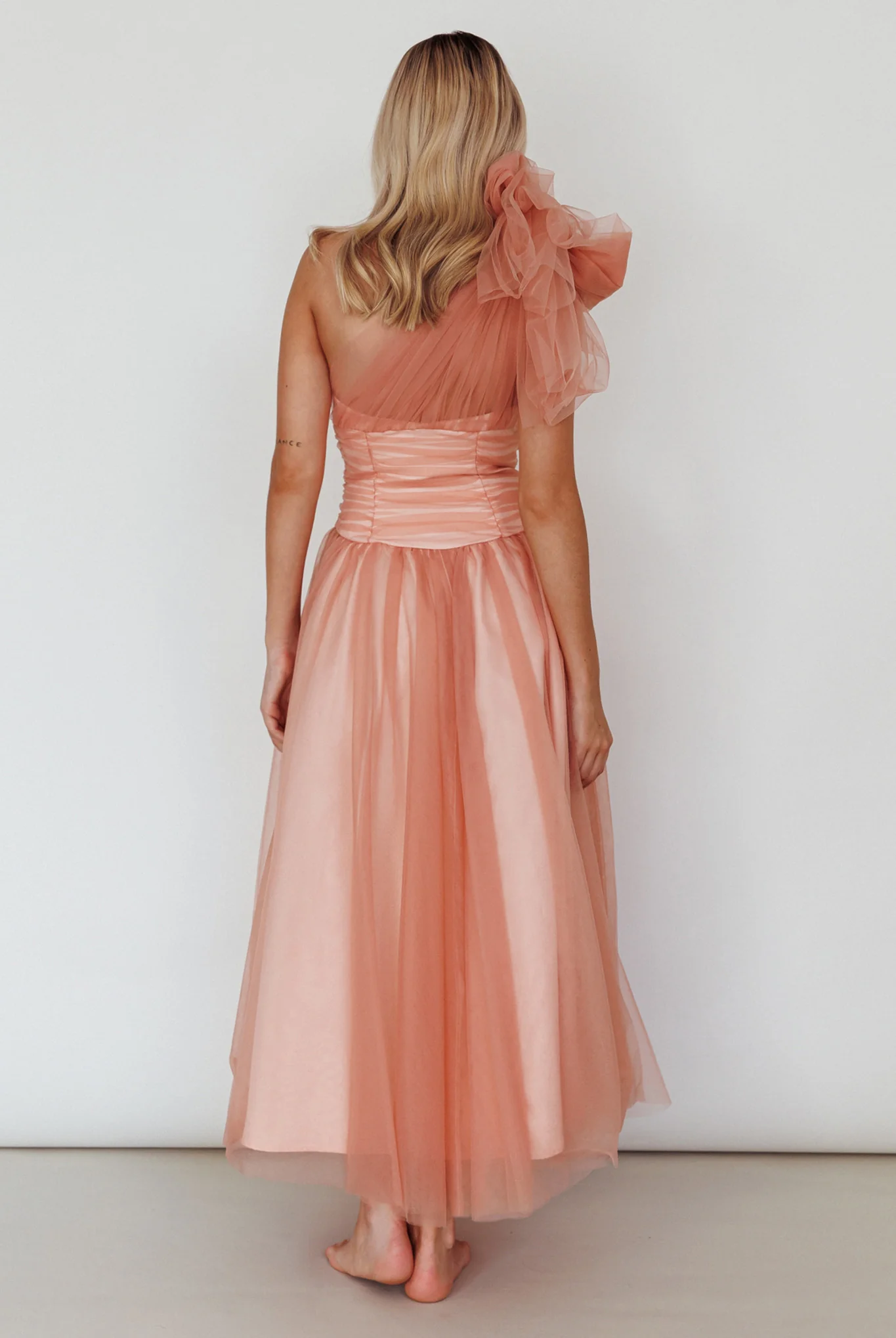 Let's Elope Bow Shoulder Midi Dress Lipstick