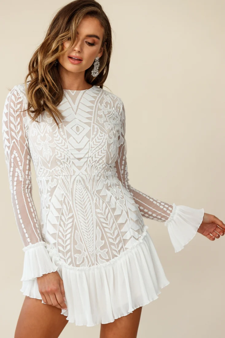 Dreamy Long Sleeve Mini Dress White