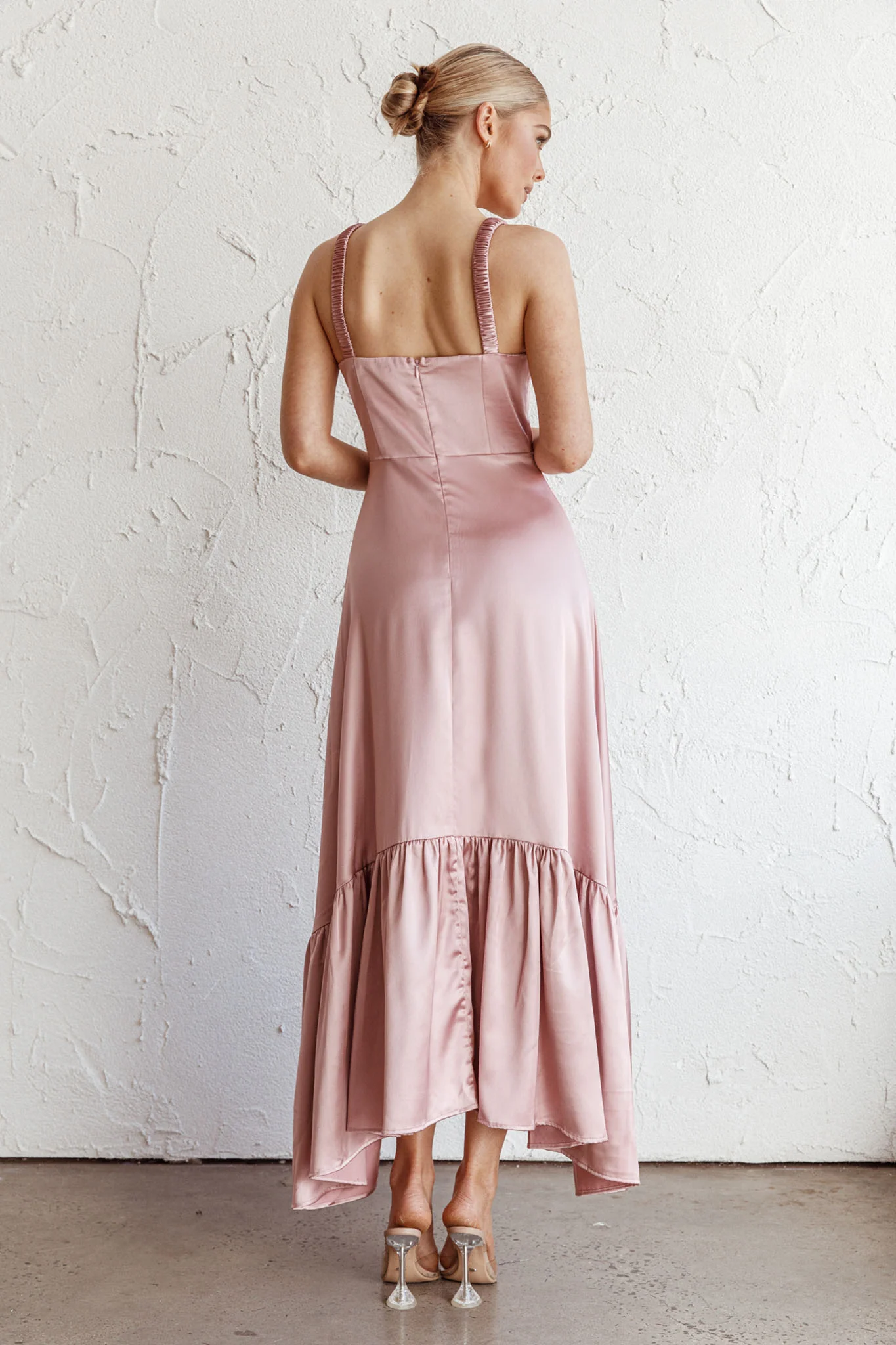 Belle De Jour Flounce Hem Midi Dress Blush