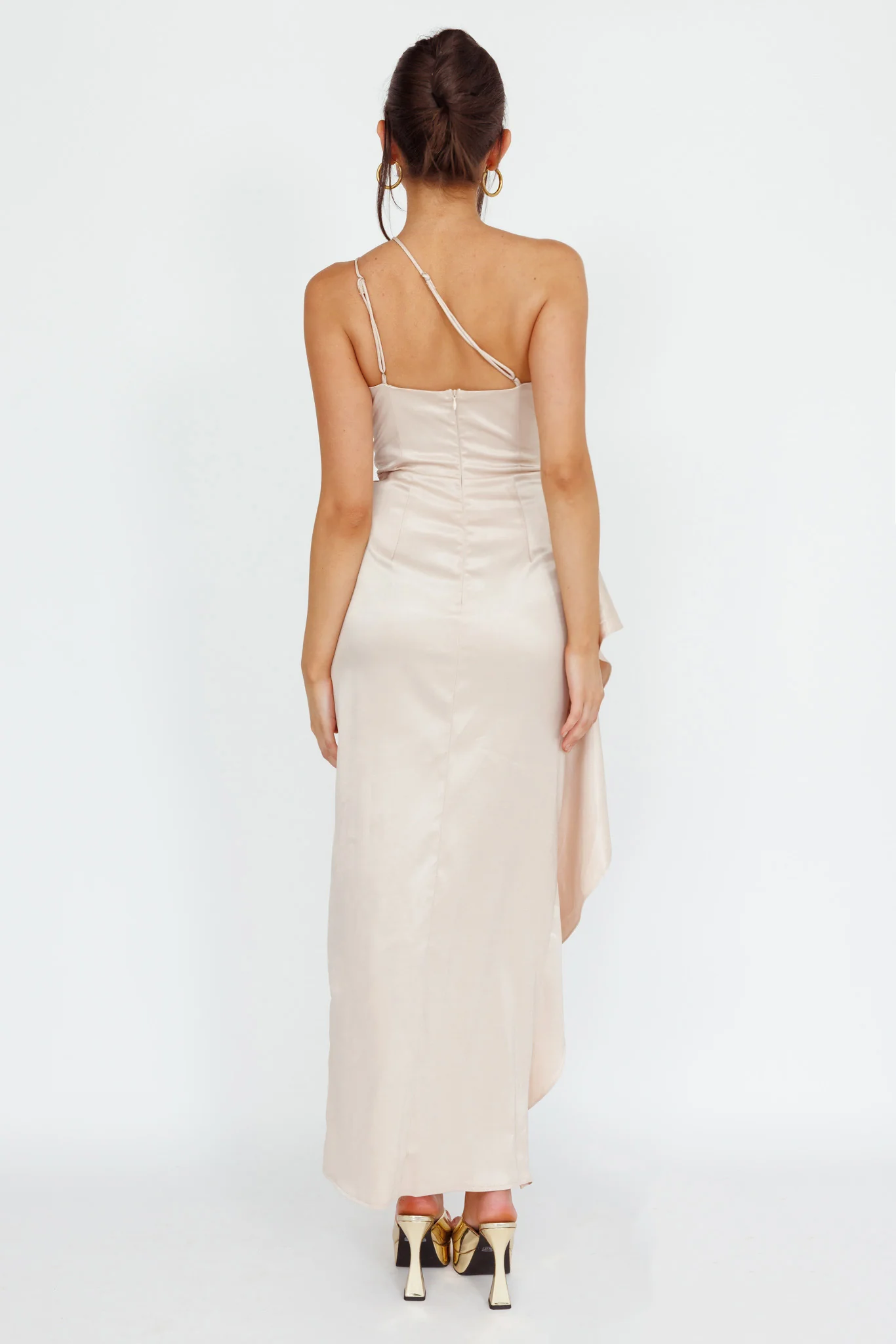 Kamillia One-Shoulder Split Midi Dress Champagne
