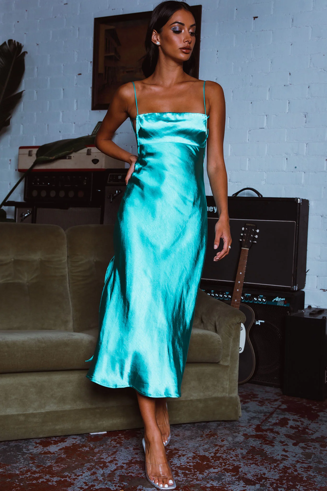 Dolce Life Low Back Midi Dress Teal