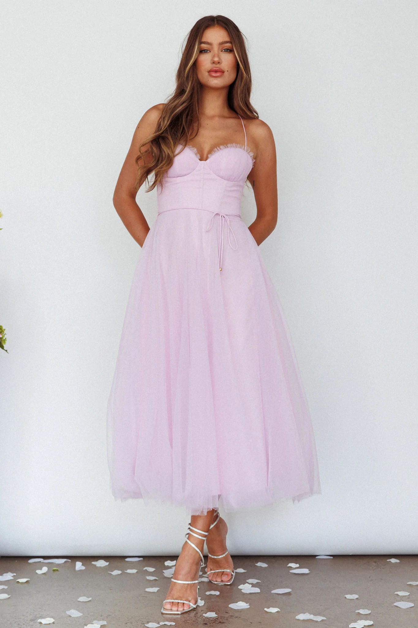 Smitten Sweetheart Neckline Chiffon Midi Dress Orchid