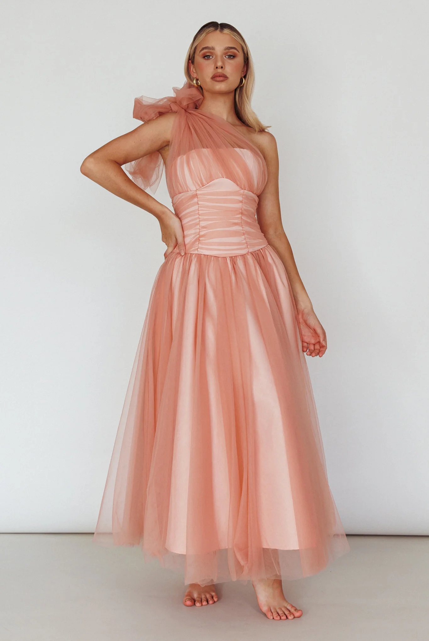 Let's Elope Bow Shoulder Midi Dress Lipstick