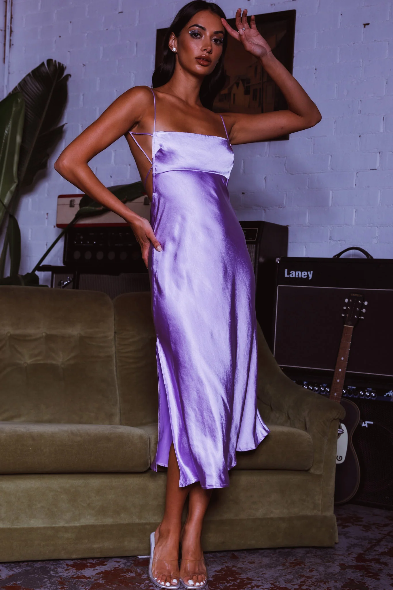 Dolce Life Low Back Midi Dress Lilac